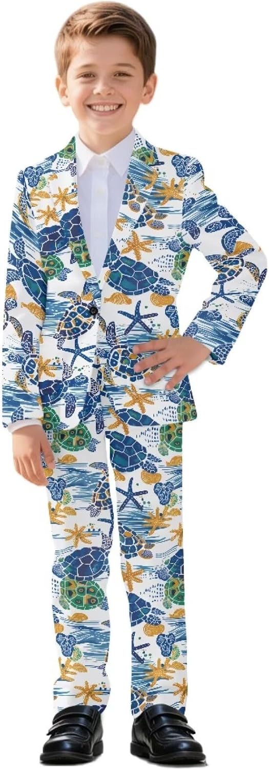 Boys Suit 2 Piece Shawl Neck Blazer and Straight Leg Pants with Pockets Wedding Ring Bearer Formal Dresswear Outfits