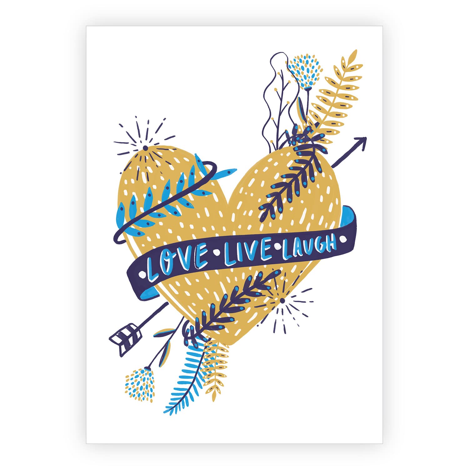 16 Karten: Hochwertige Glückwunsch Grußkarte mit Umschlag: Love live laugh - Romantik Motto Klappkarte mit Herz für Mann & Frau zum Geburtstag, Jubiläum, Valentinstag, Jahrestag