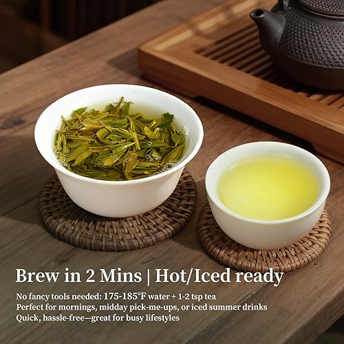Miniatura 4 de ZenVerdant Té orgánico de hojas sueltas Longjing  Certificado libre de pesticidas, hojas frescas pre-Ming, aroma y suavidad de frijoles