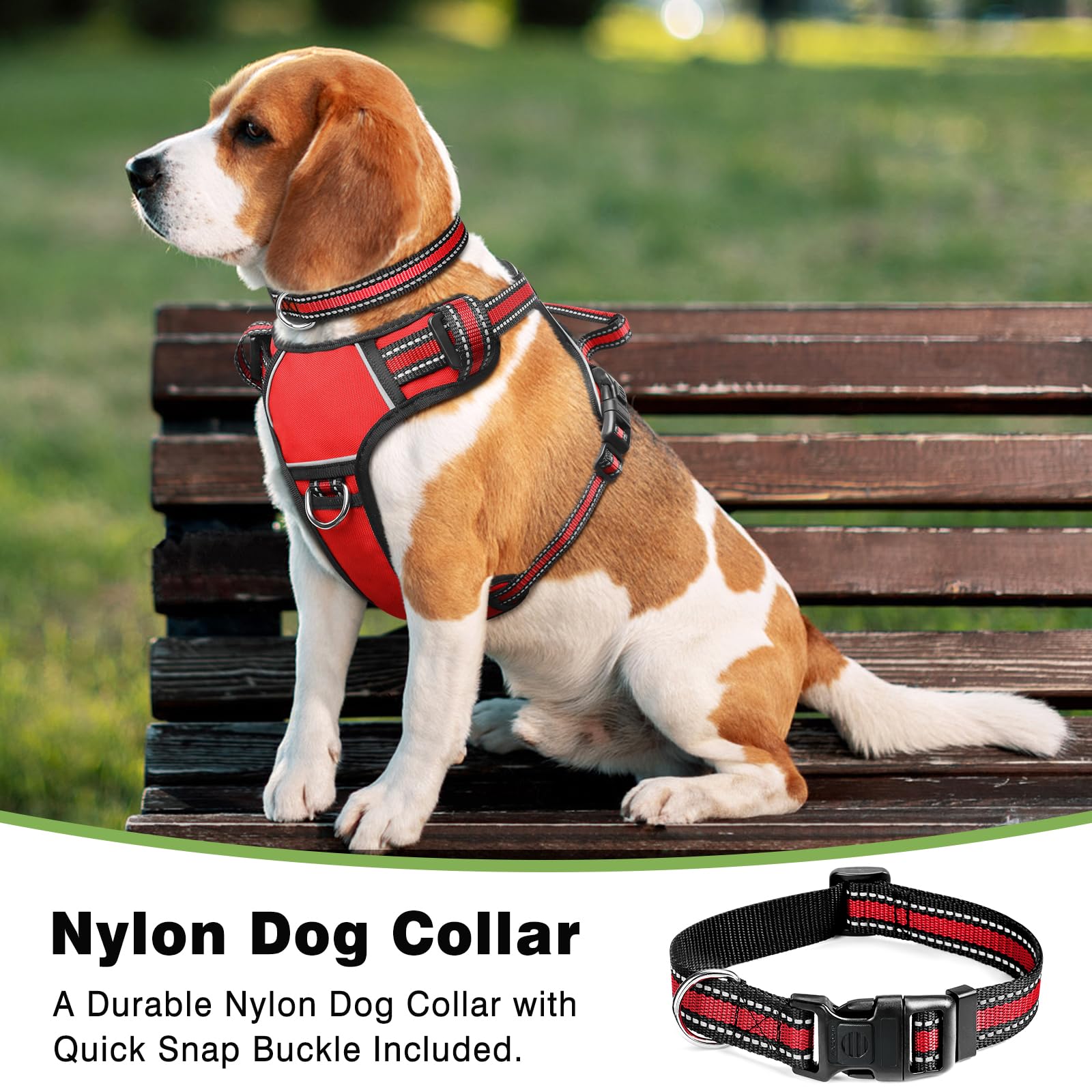 WINSEE Arnés para perro sin tirones, arnés para mascotas con collar para perro, chaleco Oxford reflectante ajustable para exteriores, clips de correa delantera/trasera para perros pequeños, medianos,
