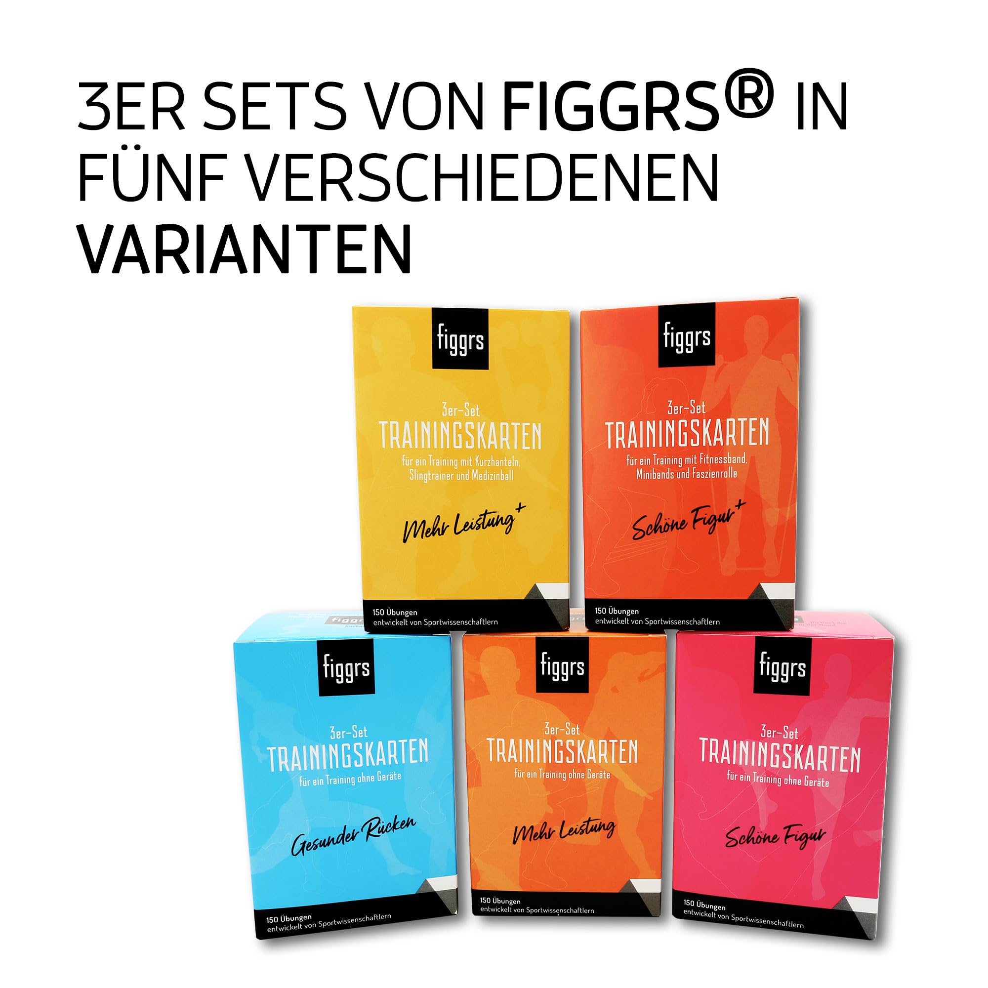 figgrs® 3er-Set "Gesunder Rücken OHNE Gerät" - 3 Kartensets a 57 Trainingskarten mit 150 Fitnessübungen für einen starken & gesunden Rücken
