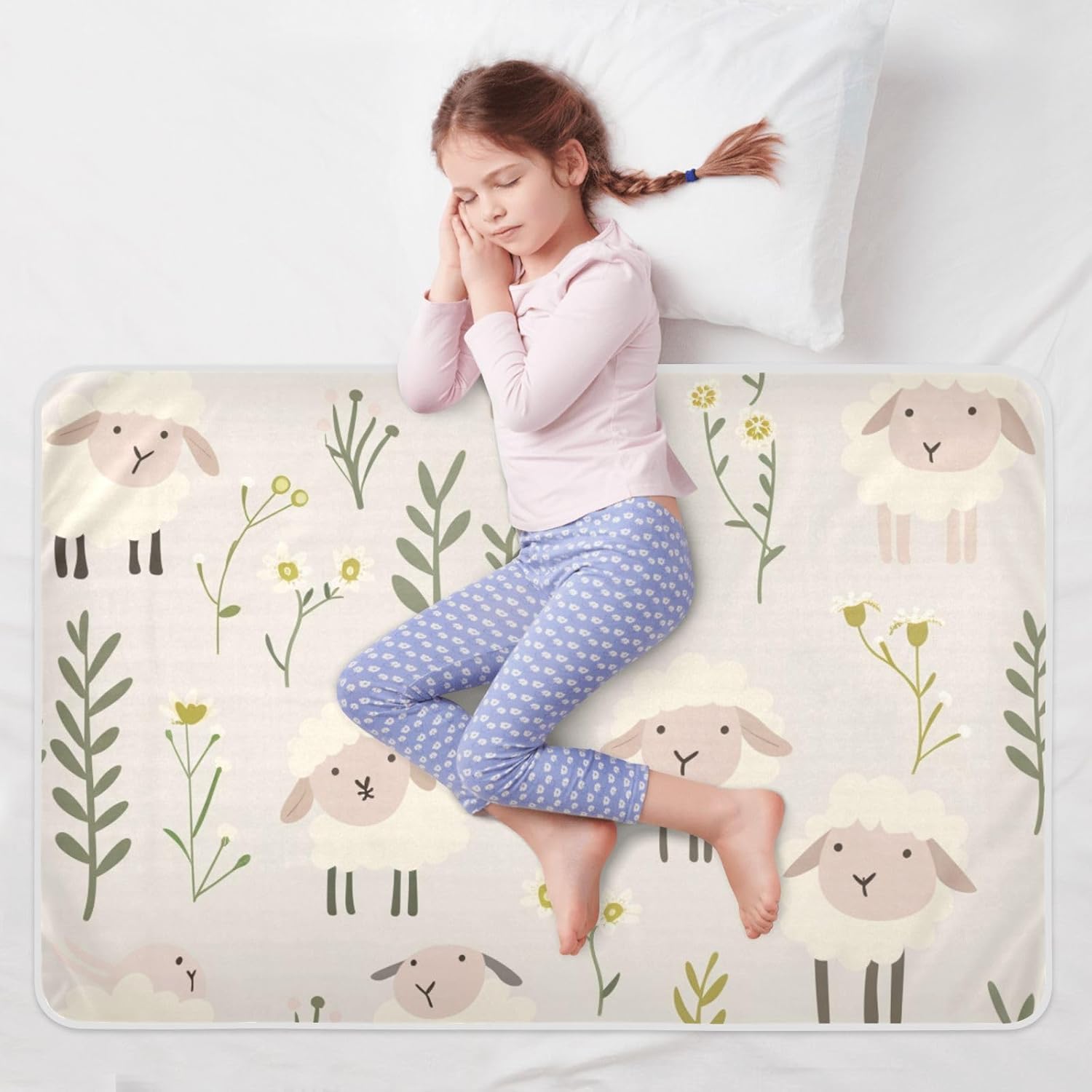 Childish Animal Sheep Ash Floral Changing Pad Covers Highly Absorbent Diaper Changing Mat Skin-Friendly Travel Mattress for Toddler Kids, 52" L x 34" W Manta impermeable para cama