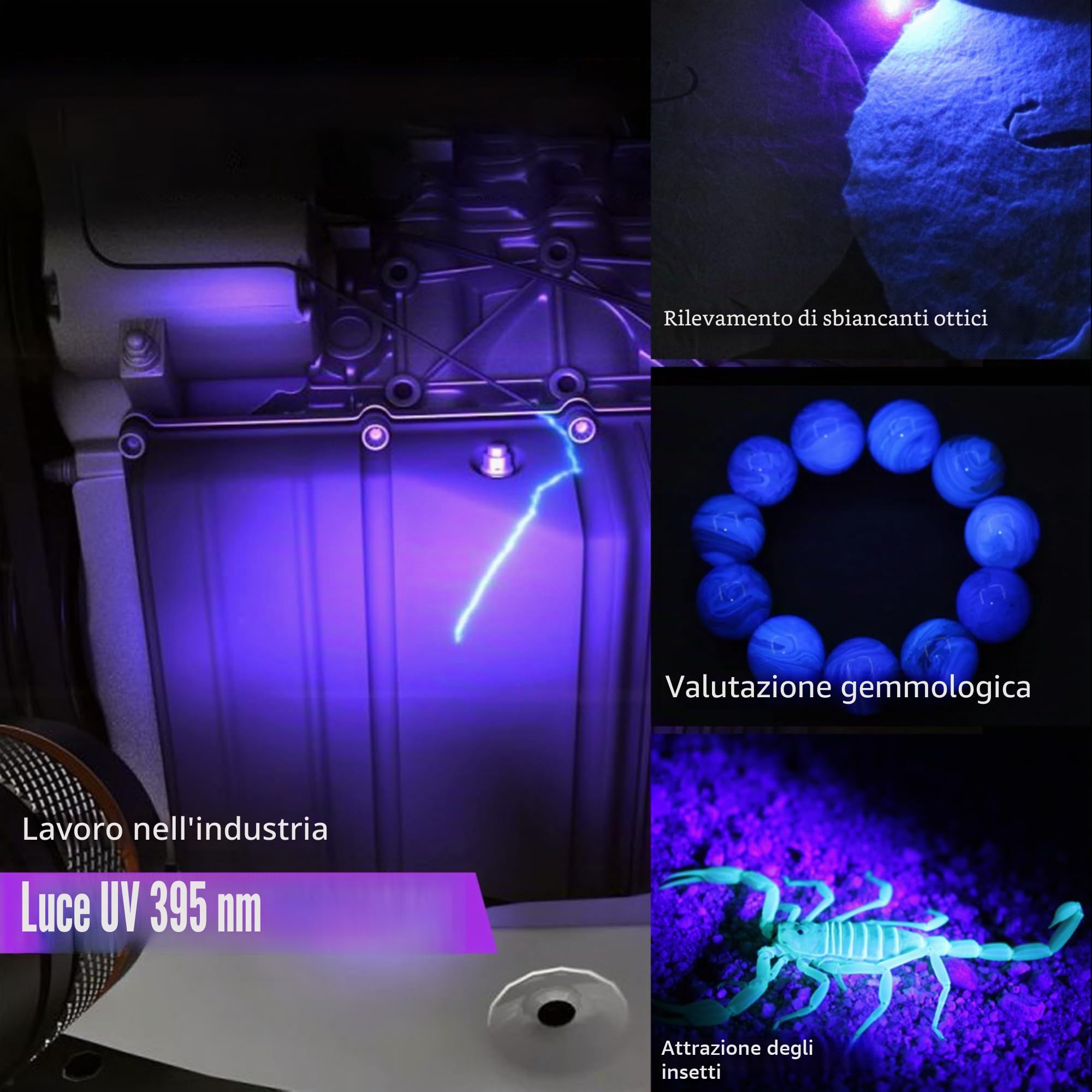 NICRON B75 Torcia LED ricaricabile UV 1000 lumen 395nm Ultraviolet, 90 gradi 4 modalità torcia con base magnetica IP65 impermeabile per campeggio all'aperto passeggiate notturne