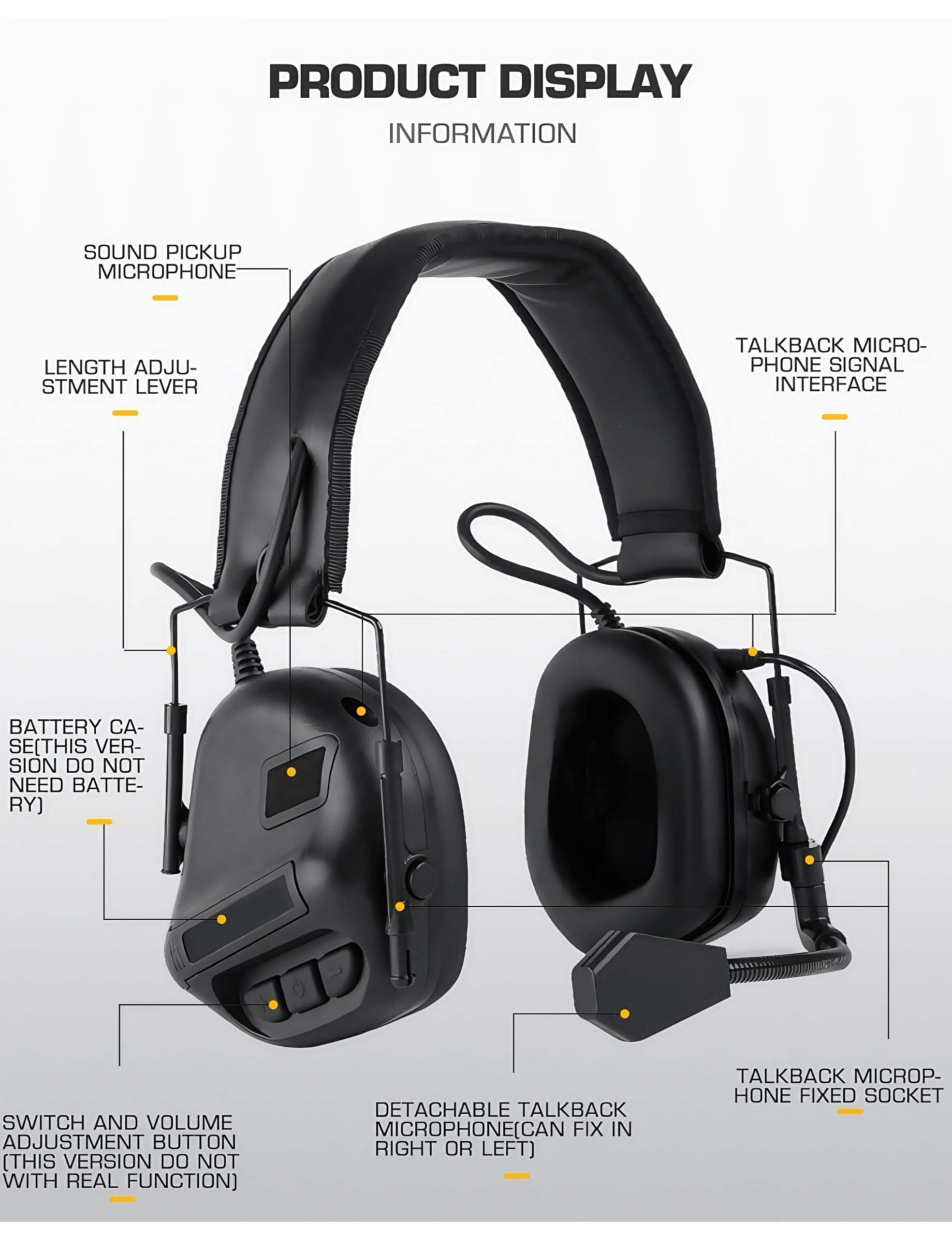 ACEXIER Cuffie militari tattiche senza pickup audio, versione con riduzione del rumore, auricolari da indossare sulla testa per caccia, softair e tiro