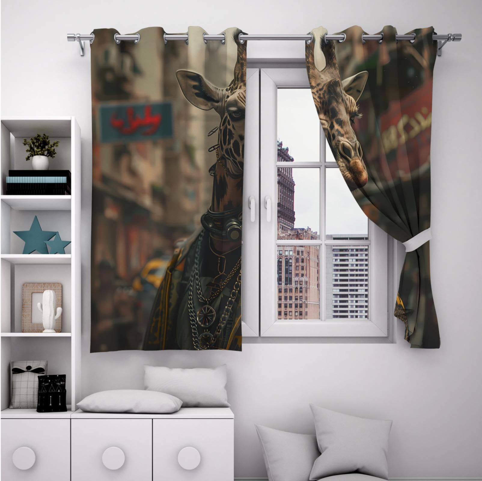 Neuheit Wildlife Stil Fenster Drapes Lustige Giraffe Print Verdunkelungsvorhänge für Wohnzimmer Schlafzimmer Verdunkelung Sichtschutz Vorhänge 2 Paneele H210xB140