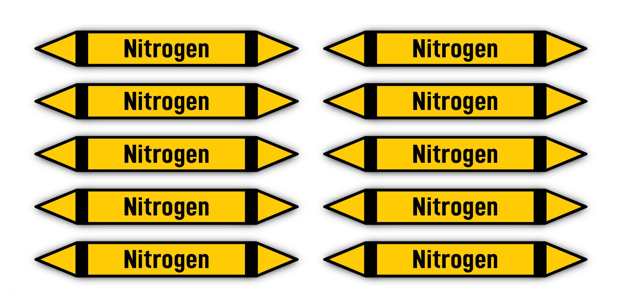 Havati Flammable Gases: Nitrogen Sticker: 100 X 15 Mm, 10 Pcs - Group 5 - Non-Flammable Gases - Pipeline Sign - According To Din 2403 - Language: English - Nitrogen