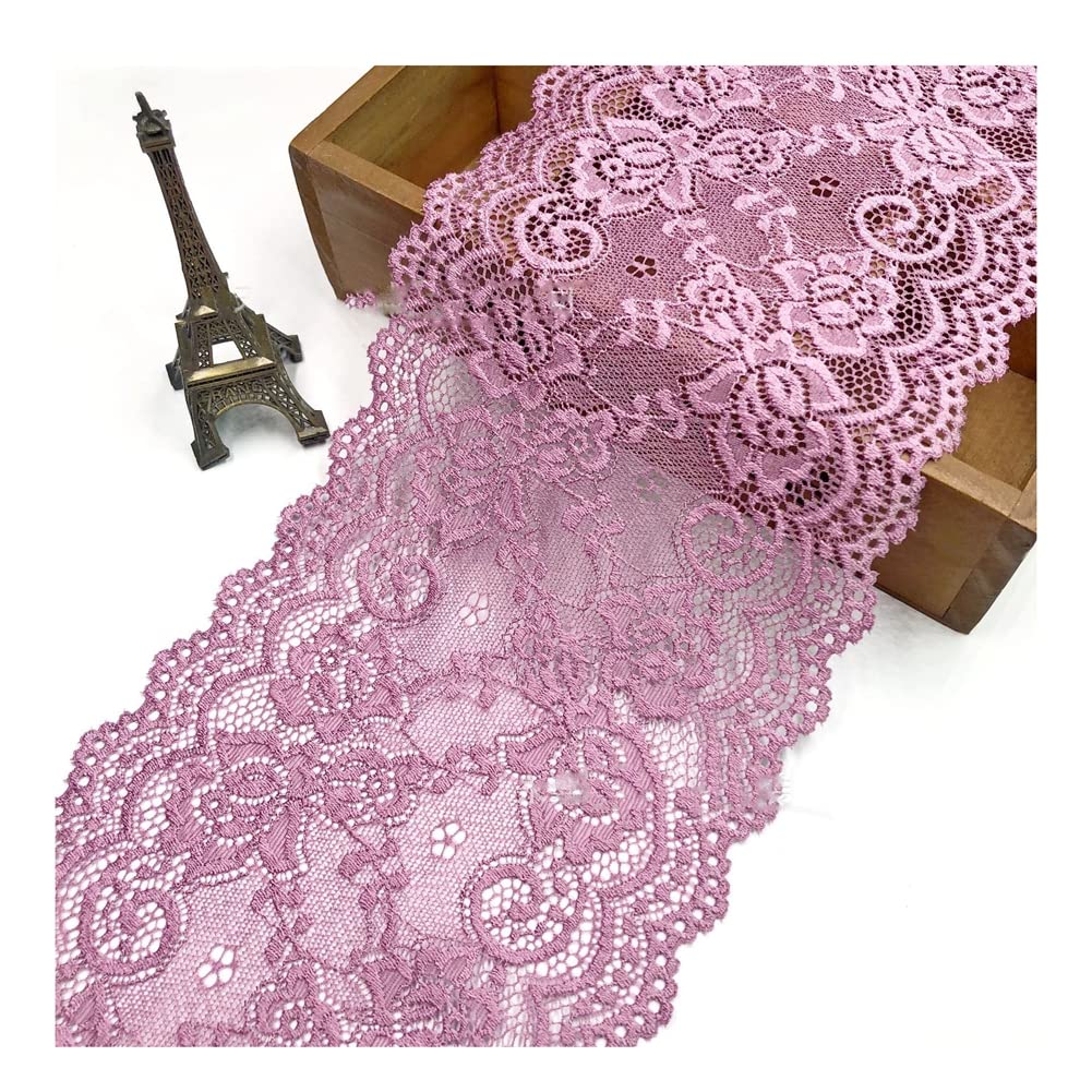 Yurosiay 15 cm x 2 m Lace Trim Elasticity Lace Ribbon Vintage Lace Embroidery Decorative Ribbon Flowers Lace Border Wide Lace Trim for Sewing Decorative Ribbon Lace for Clothing Crafts Purple