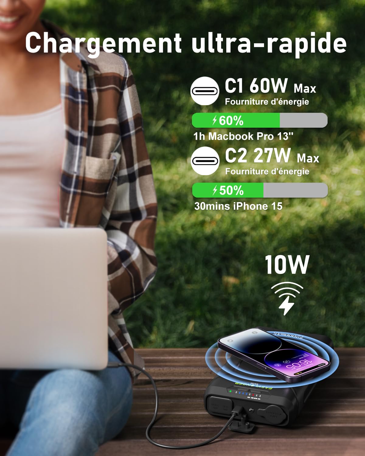 EASYLONGER ES720 CPAP Batterie pour Appareil CPAP, 266Wh 12V 24V Powerbank | pour ResMed S9/AirSense 10/AirSense 11/AirMini/Aircurve 10/Philips Dreamstation, Portable 72000mAh CPAP Batterie pour Camping