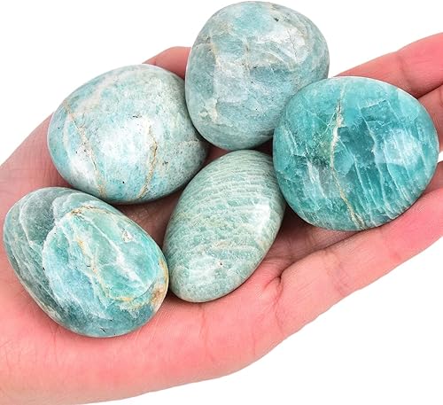 JIC Gem 5 piedras de palma de amazonita de forma irregular pulidas, cristales curativos, piedras de guijarros de bolsillo, piedra de preocupación