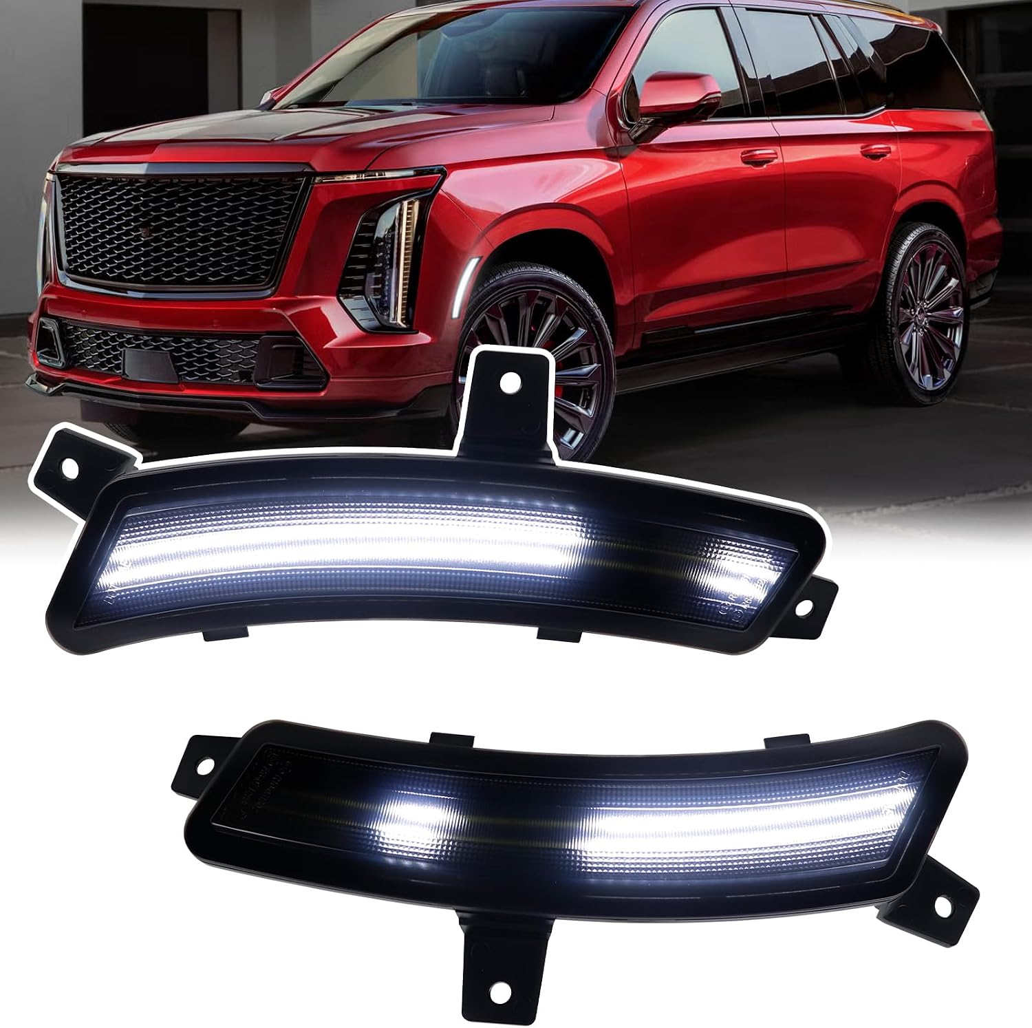 Dynamic Amber LED Side Marker Lights for 2025 2026 GMC Yukon XL Chevy Tahoe Suburban Cadilac Escalade ESV Upgrade Dual Row Sequential Scan Front Fender Sidemarkers Lamp with Smoked Lens 2PCS