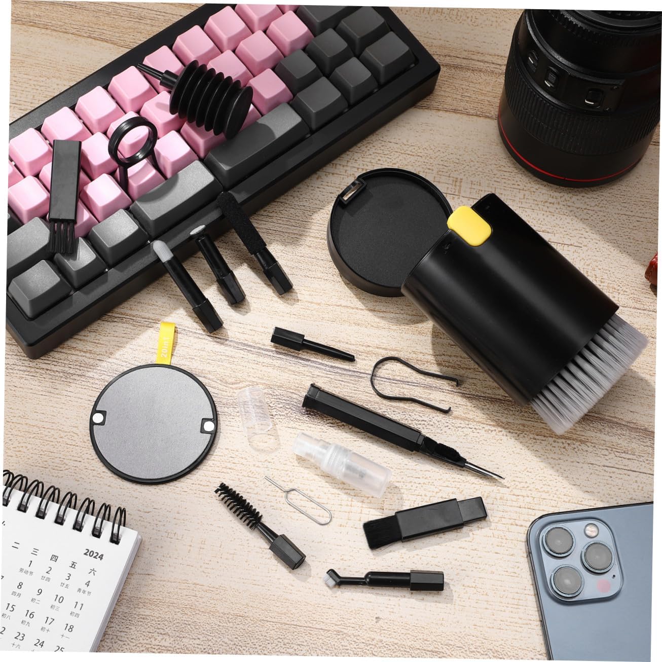 Toddmomy 20-in-1 Electronics Cleaning Kit for Camera Lens and Laptop with Keyboard Brush, Earphone Tool Set for Photography Equipment and Computer Maintenance, Black