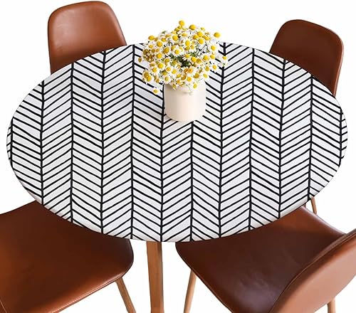 Miniatura 18 de Mantel redondo de mármol ónix con bordes elásticos, color marrón, lavable, reutilizable, para cocina, picnic, fiesta, 40-44 pulgadas Ónix