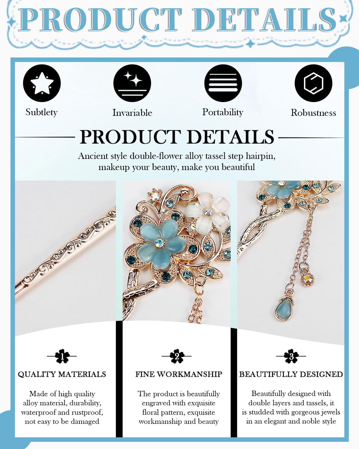 Forcina Per Capelli Vintage Con Fiori E Strass – Spillo Lungo 16 Cm, In Metallo Placcato, Accessorio Elegante Per Acconciature Da Sposa, Cerimonie O Uso Quotidiano - 2