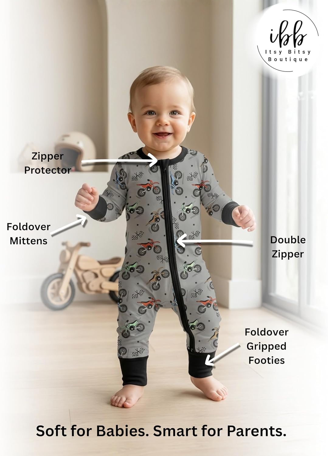 ITSY BITSY BOUTIQUE Viscose Bamboo Baby Pajamas - Boys and Girls Footie Sleeper Convertible 2-Way Zipper Sleeper