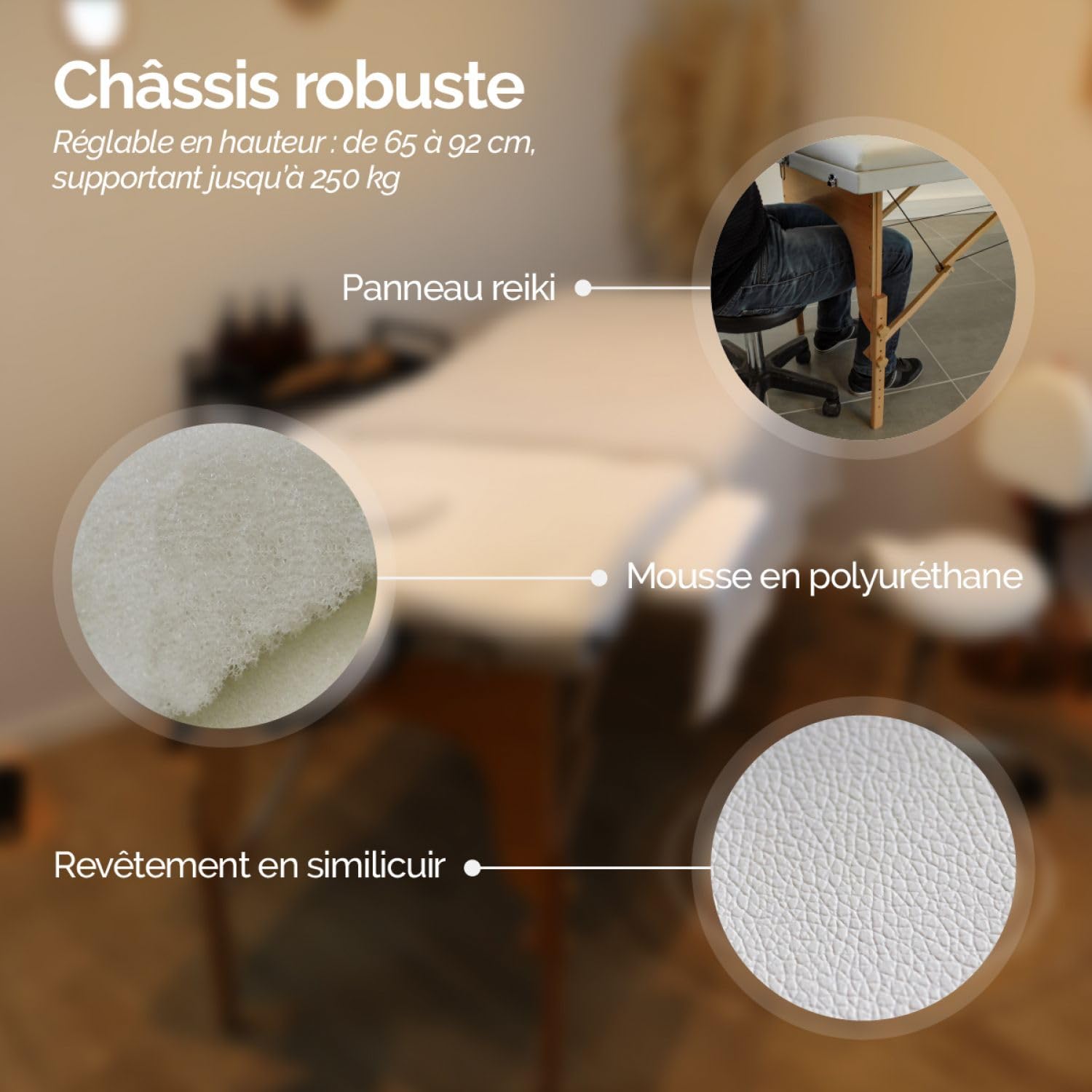 Vivezen - Table de Massage 15 cm Pliante 2 Zones en Bois avec Panneau Reiki + Accessoires et Housse de Transport - Plusieurs Coloris