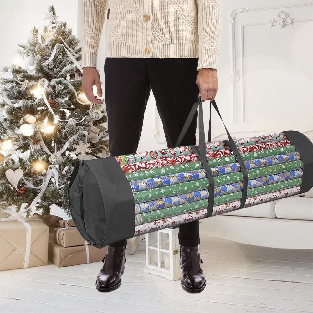 Sac De Rangement Pour Rouleaux De Papier Cadeau - 82x13x34 Cm, Capacité 24 Rouleaux, Polyester Renforcé, Poignées (noir Ou Vert)