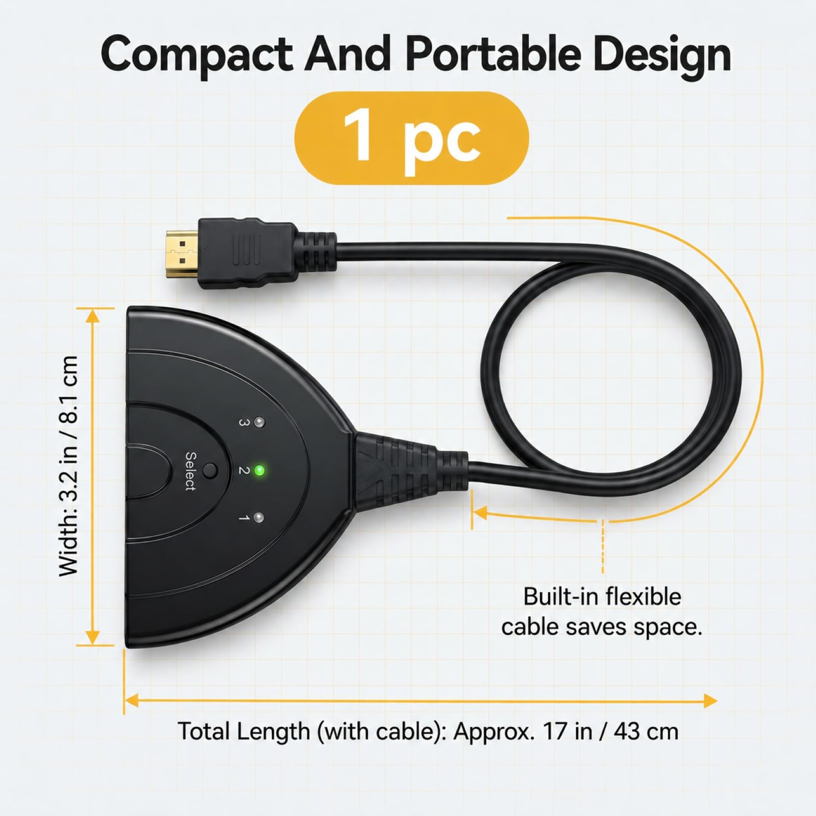 HDMI Switch 3 Eingänge 1 Ausgang, HDMI Splitter 3 in 1 Out 4K UHD Verteiler für PS5/PS4/Xbox/Switch/PC/Laptop/Blu-Ray Player/TV/Projektor, 3 Geräte auf 1 Monitor, Stabile Signalübertragung