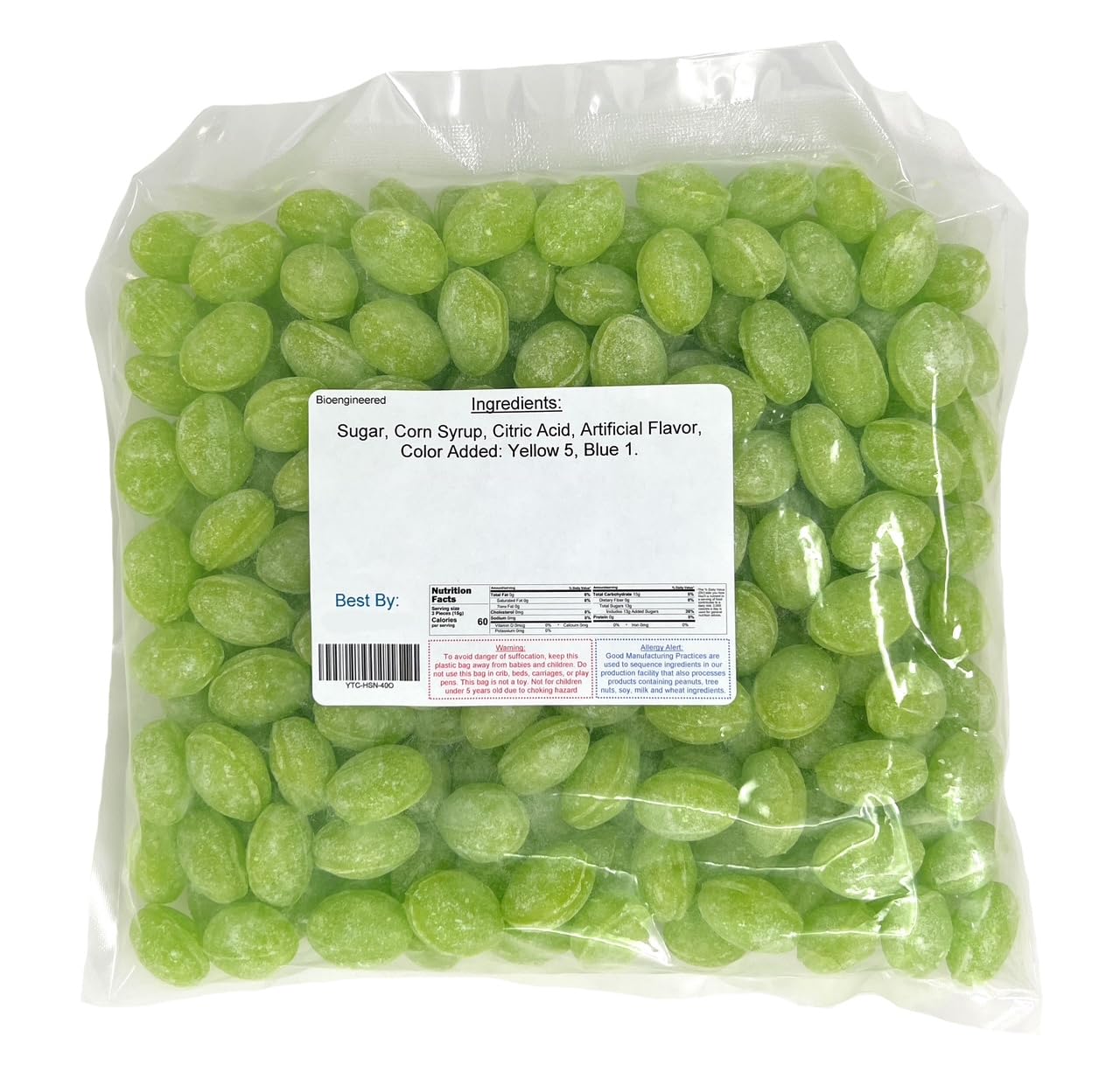 YANKEETRADERS Green Apple Hard Sanded Candy Drops, 40 Oz. Bulk Bag