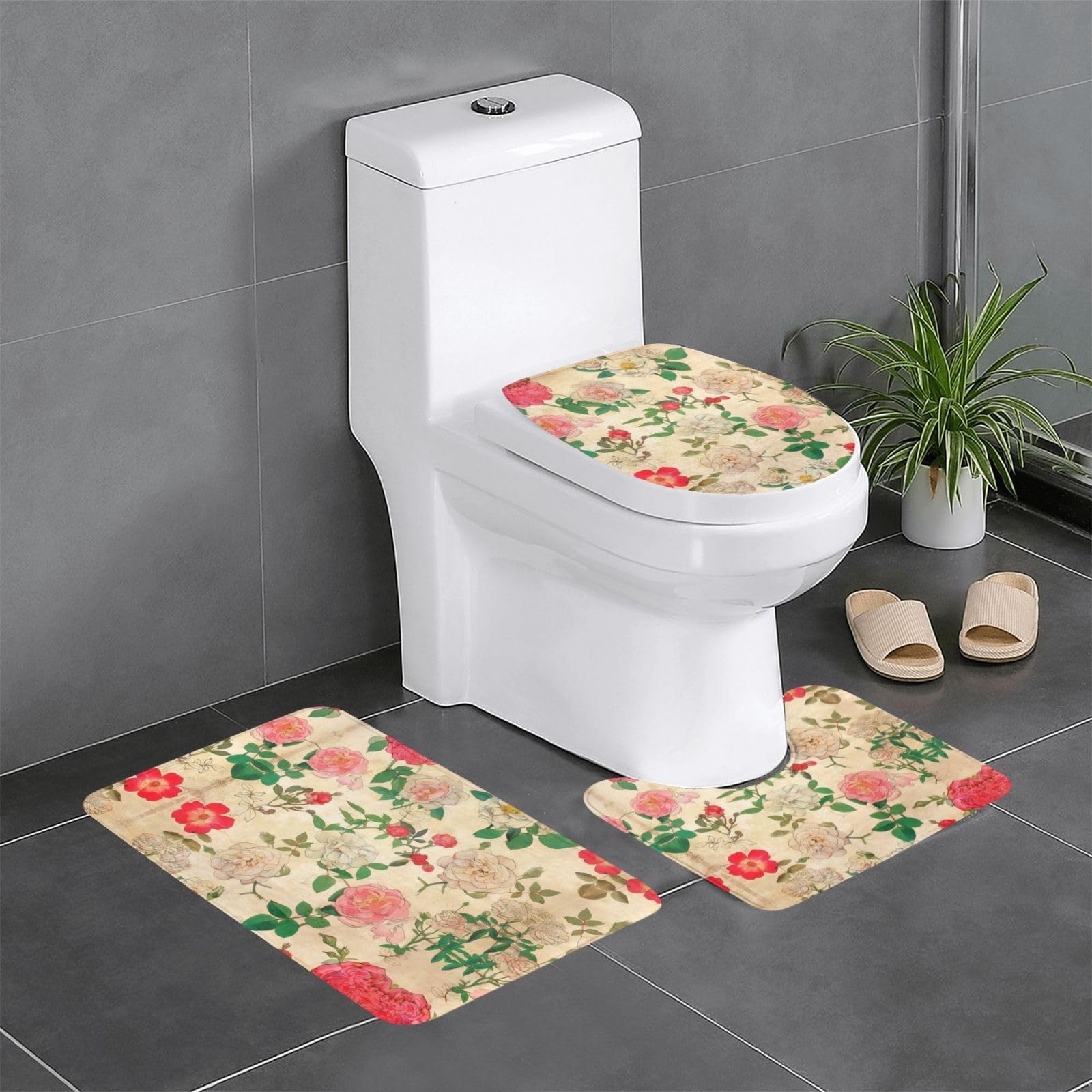 Alfombras de baño antihumedad juego de 3 piezas florales retro de 24x16