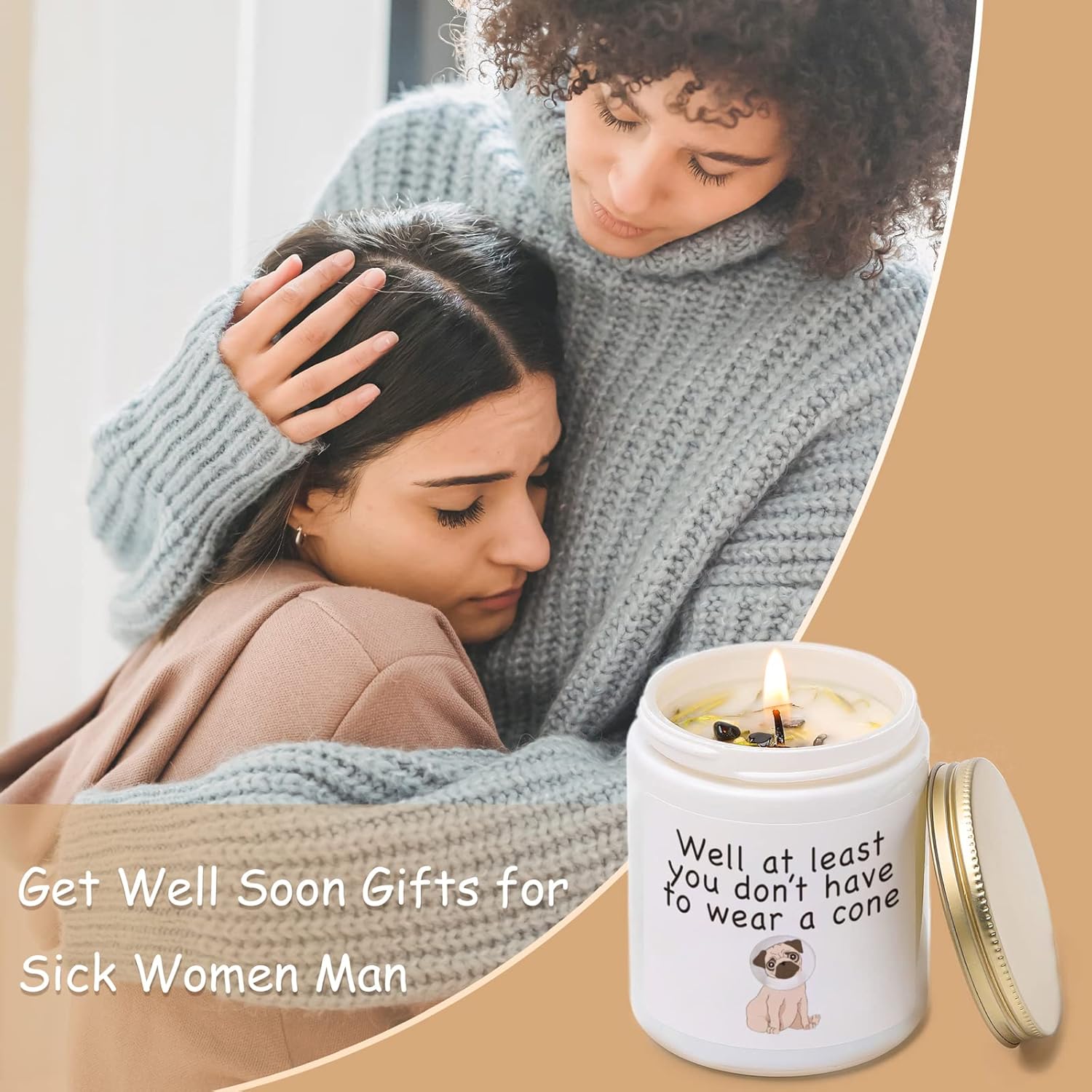 Get Well Soon Gifts for Women, Feel Better After Surgery Gifts for Sick Women, Her, Friends, Vanilla Lavender Scented Candles with Crystal (Cone) - Image 4