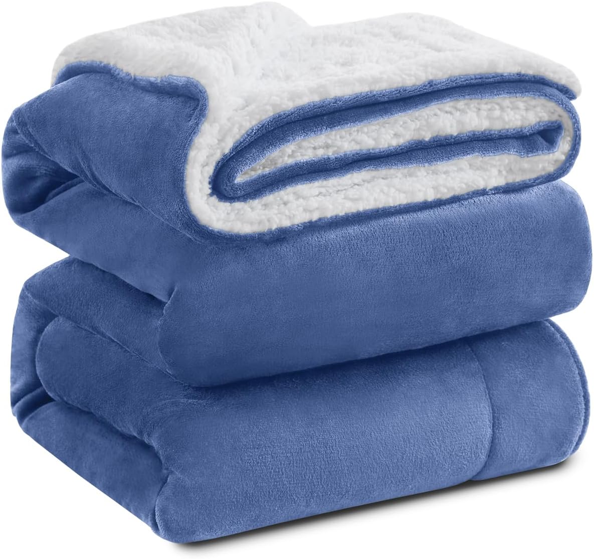 KAWAHOME Sherpa Fleece Queen Size Blanket for Bed - Extra Warm and Heavy Thick Blankets for Winter, Super Soft 500GSM Plush Blanket, 90"X 90" Washed Blue