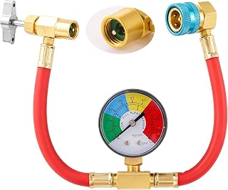 R1234YF AC Refrigerant Charge Hose, 15.4" AC Charging Hose with Gauge and R1234YF Self-Sealing Can Tap 1/2 LH Female x 1/4 SAE Male for Air Conditioning Refrigerant, 600-3000PSI