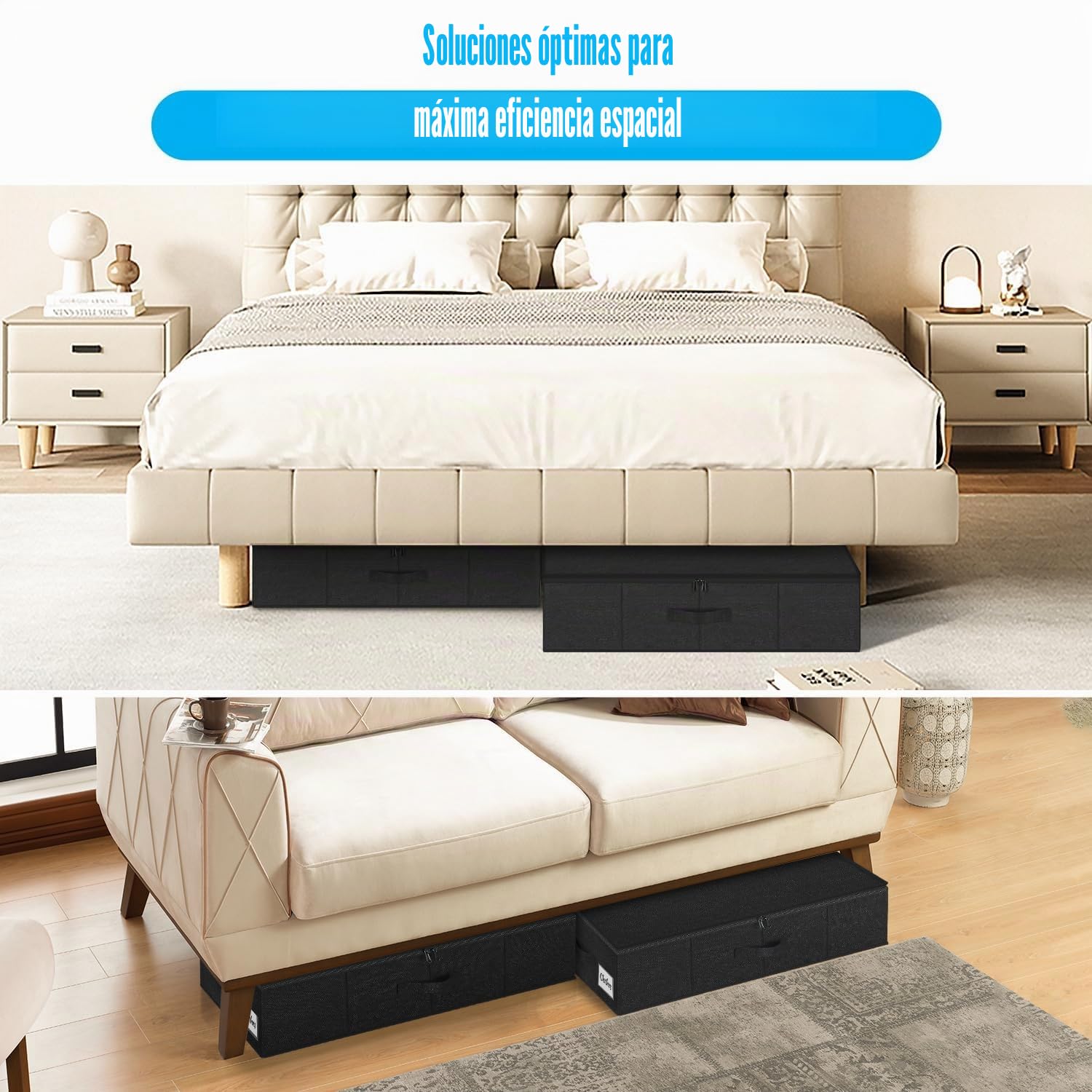 Caja de almacenamiento para debajo de la cama con tapa, 2 unidades, plegable, lavable, almacenamiento de ropa y organización, 3 asas, doble cremallera, cajas de almacenamiento para ropa mantas, 76 x