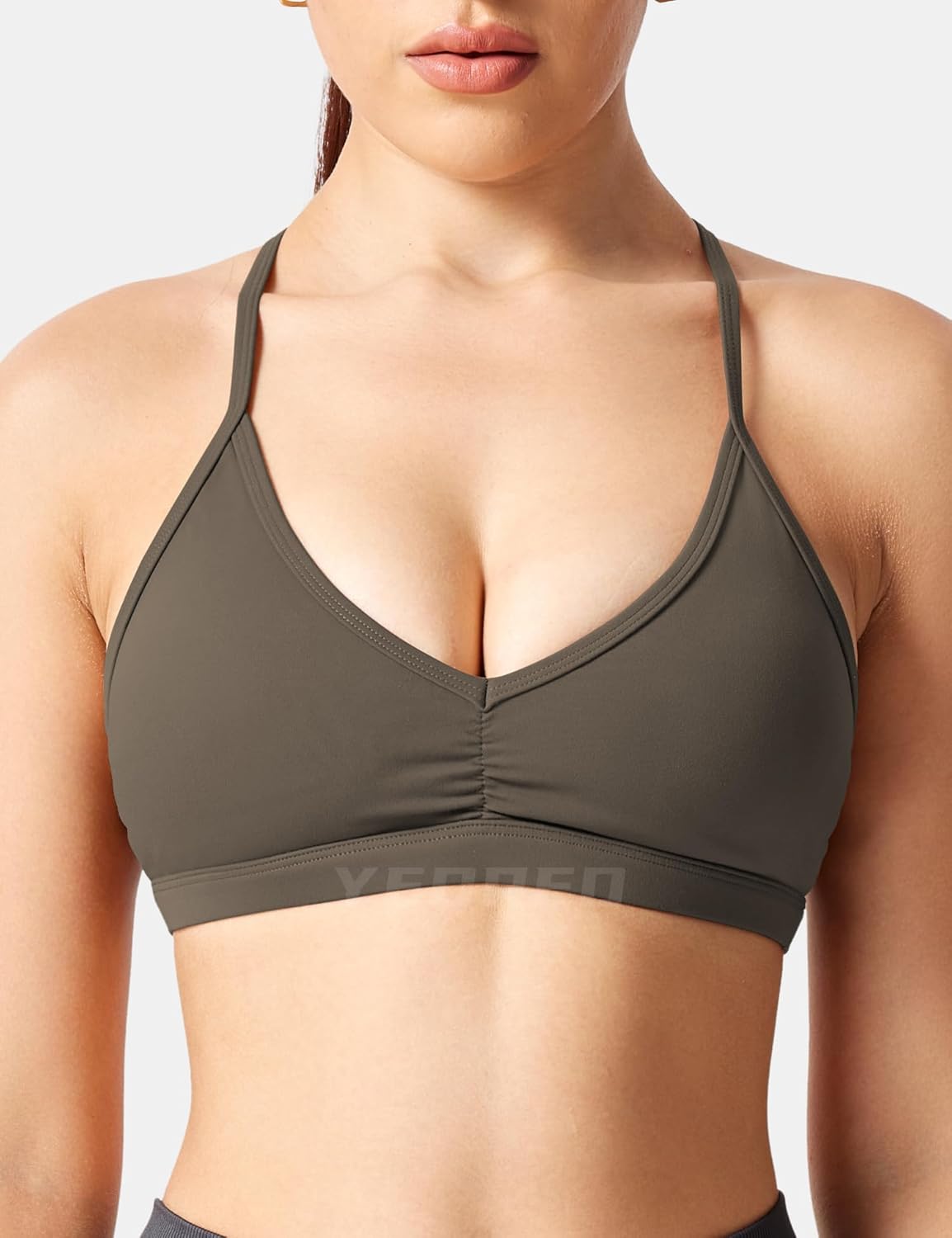 YEOREO Workout Sports Bras for Women Padded Strappy Open Back Gym Bra Light Impact Criss Cross Yoga Crop Top - Image 7
