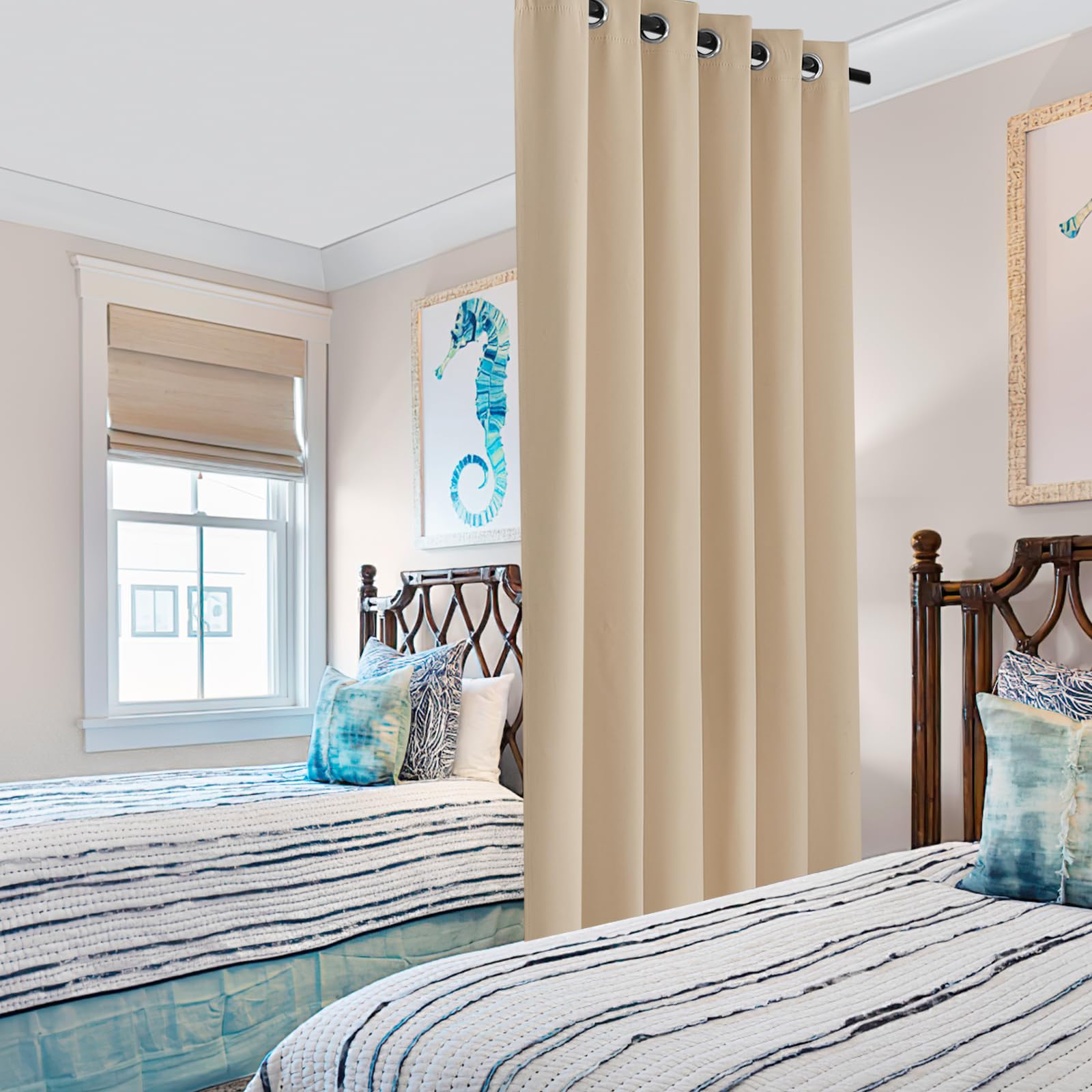 PONY DANCE Tenda Oscurante da Interno Termiche Isolanti con Anelli Curtain Moderne Camera da Letto Divisorie per Armadio Aperto 1 Pezzo L 200 x A 245 cm, Beige