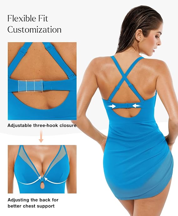 Popilush Womens One Piece Swimsuits Tummy Control Swim Dress