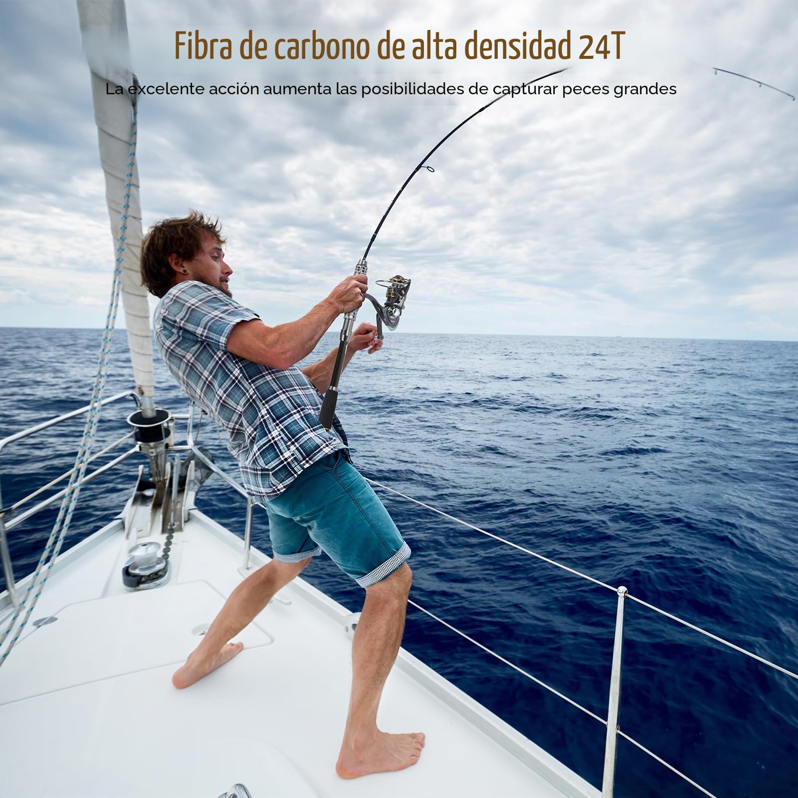2.1M Juego de caña y Carrete Fibra de Carbono Combo de caña de Pescar telescópica y Carrete Giratorio con señuelos, Ganchos, línea y Bolsa de Transporte para Agua Salada y Agua Dulce
