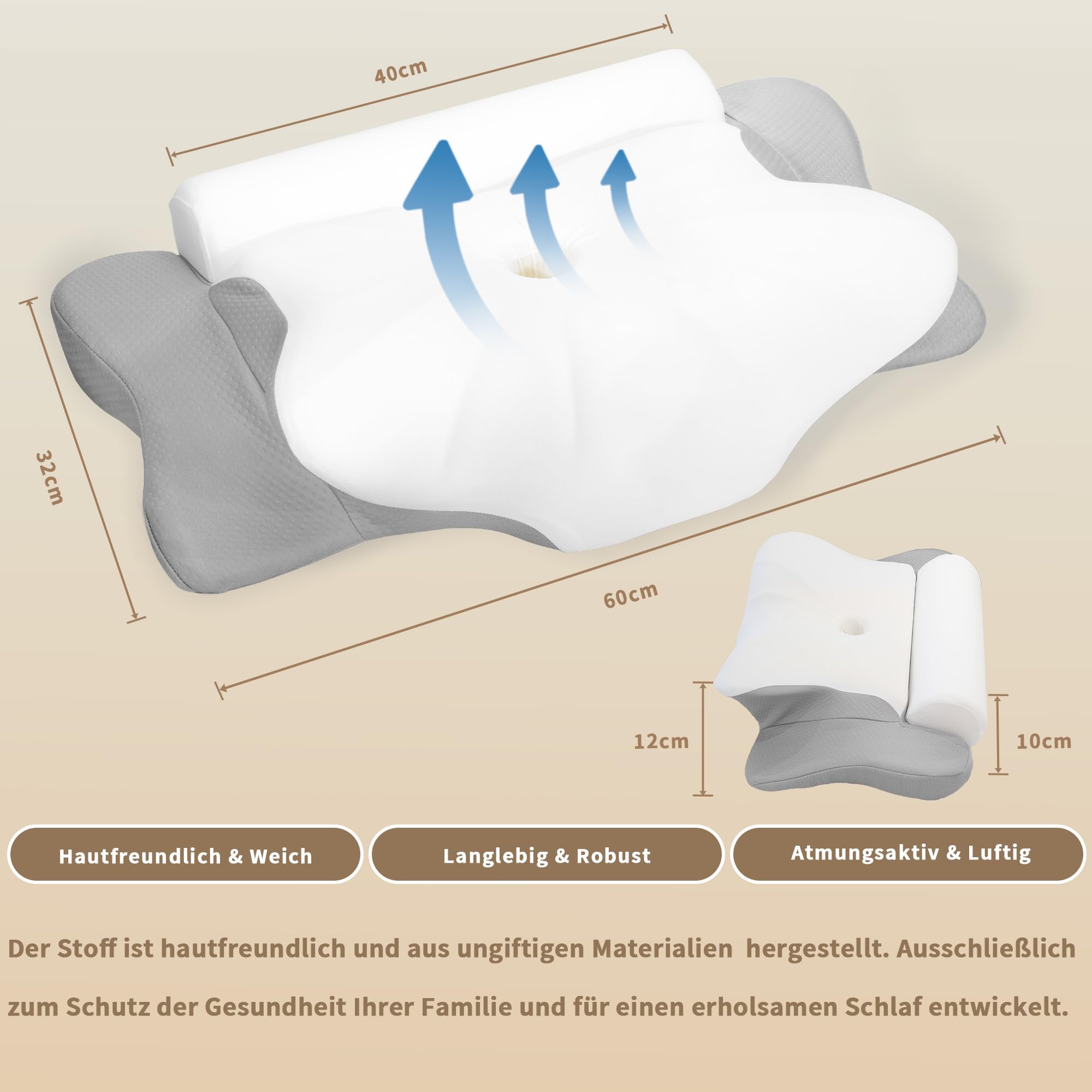 LAMB Orthopädisches Memory Foam Kissen,Ergonomisches Seitenschläferkissen | Nackenkissen, Nackenstützkissen, Kissen für Seiten, Rücken und Bauchschläfer, Kopfkissen Bei Nackenschmerzen, Grau