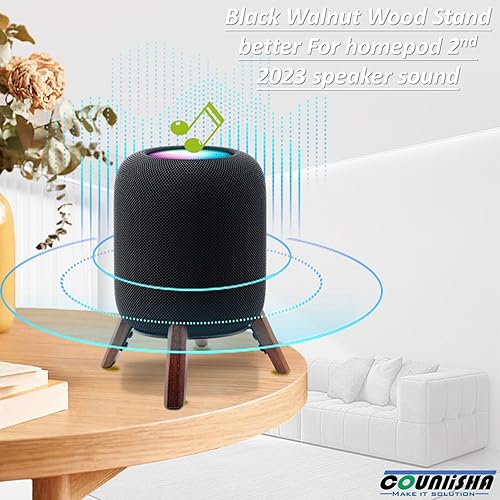 Miniatura 6 de Soporte de madera real para Homepod de 2ª generación (lanzado en 2023), soporte de madera con marco de metal para un mejor sonido, soporte estable