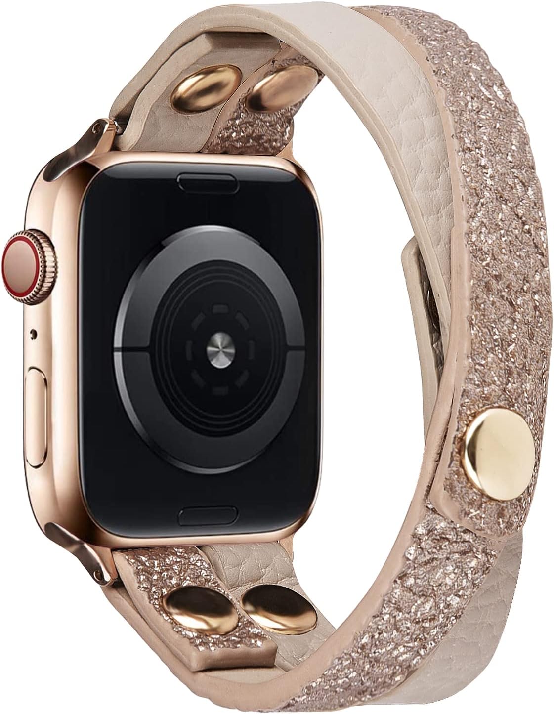 KOREDA Compatible with Apple Watch Band 42mm 44mm 45mm for Women Girls, Bling Calf Leather Adjustable Cross Bracelet Wristbands Strap for iWatch Series 8 & Series 7/6/SE/5/4/3/2/1 (Khaki/Coffee, 42mm/44mm/45mm)