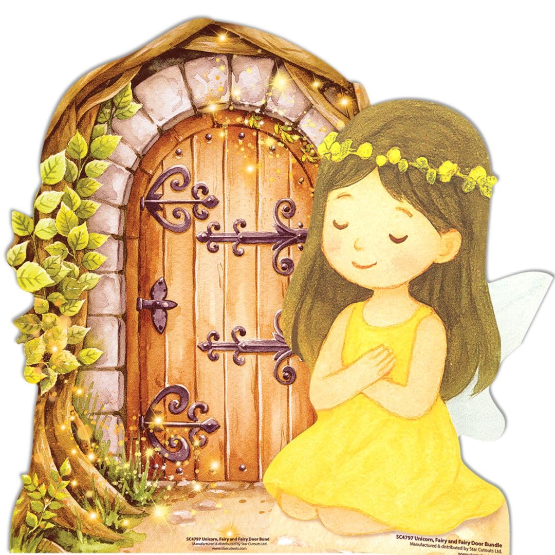 Star Cutouts SC4797 Unicorn Fairy & Fairy Door Bundle (63cm) Cardboard Cutouts – Magical Fantasy Party Decorations, Kids Gifts & Bedroom Décor