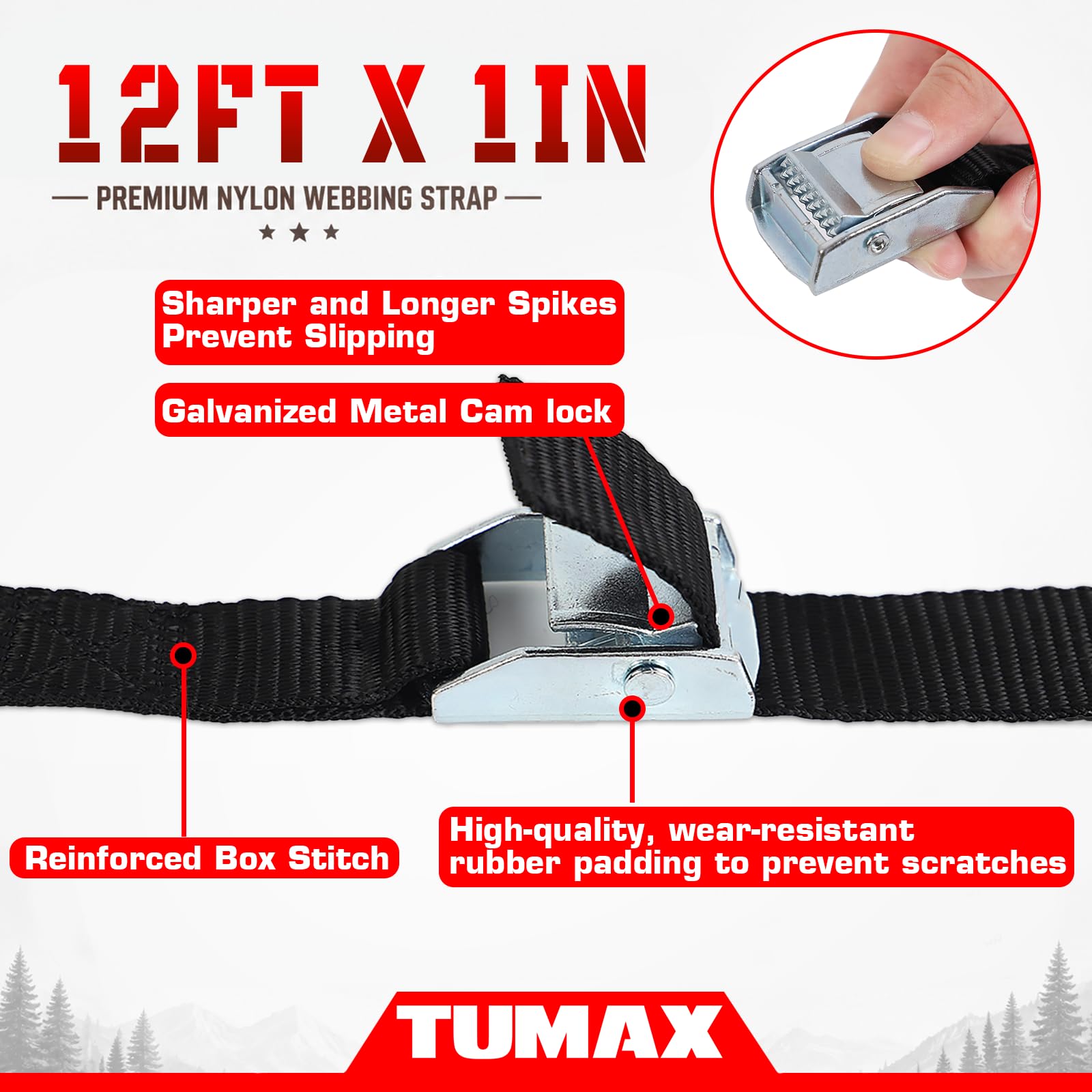 Cam Buckle Tie Down Straps - 6 Pack, 900Lbs Capacity -3