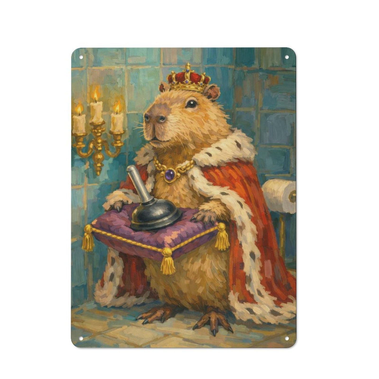 Junmoney Style-19 For Living Room Or Hallway, Capybara King On The Throne Vintage Metal Plaque 40X30cm, For Vintage Wall Decor Fans, For Metal Sign Collectors