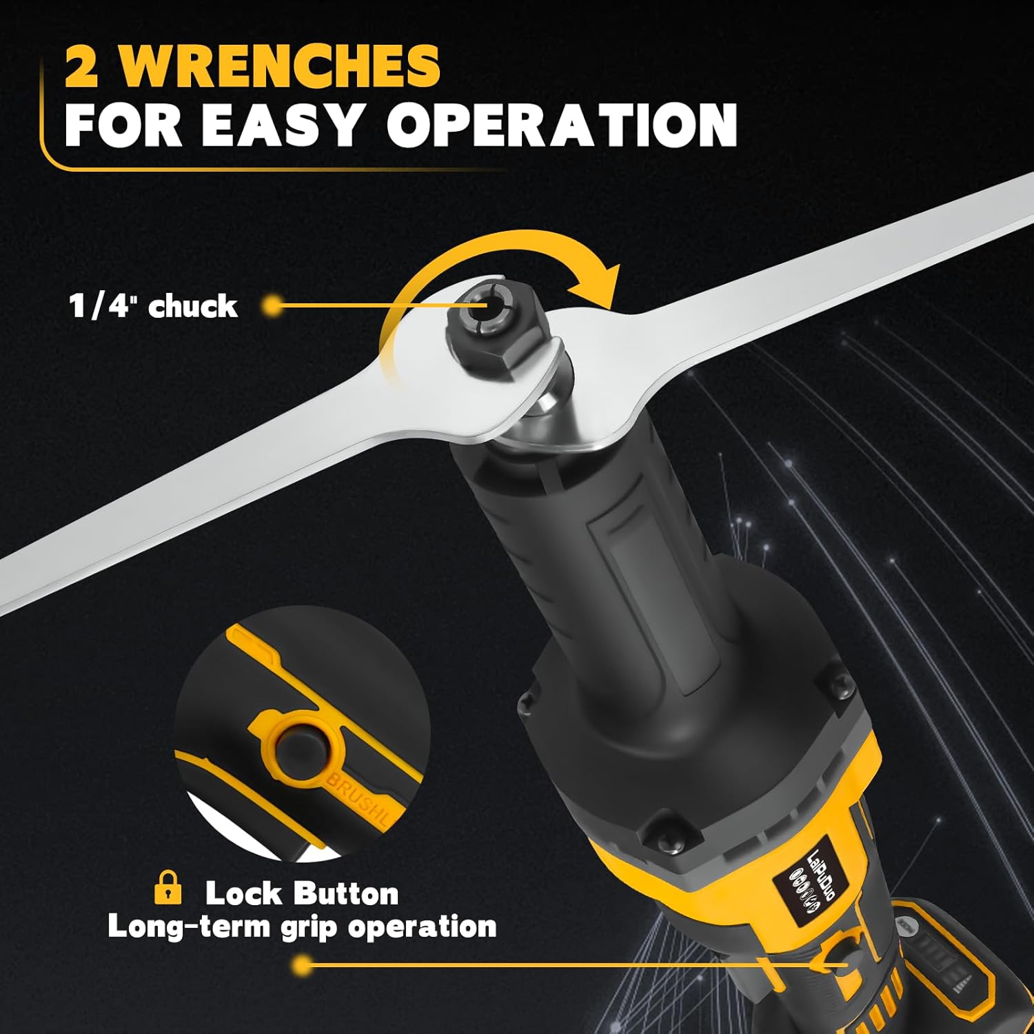 Cordless Die Grinder for Dewalt 20V Battery, 4 Speed Brushless Die Grinder, 1/4" Chuck, 25000RPM Power Motor for Grinding,Rust Removal,Polishing,Deburring