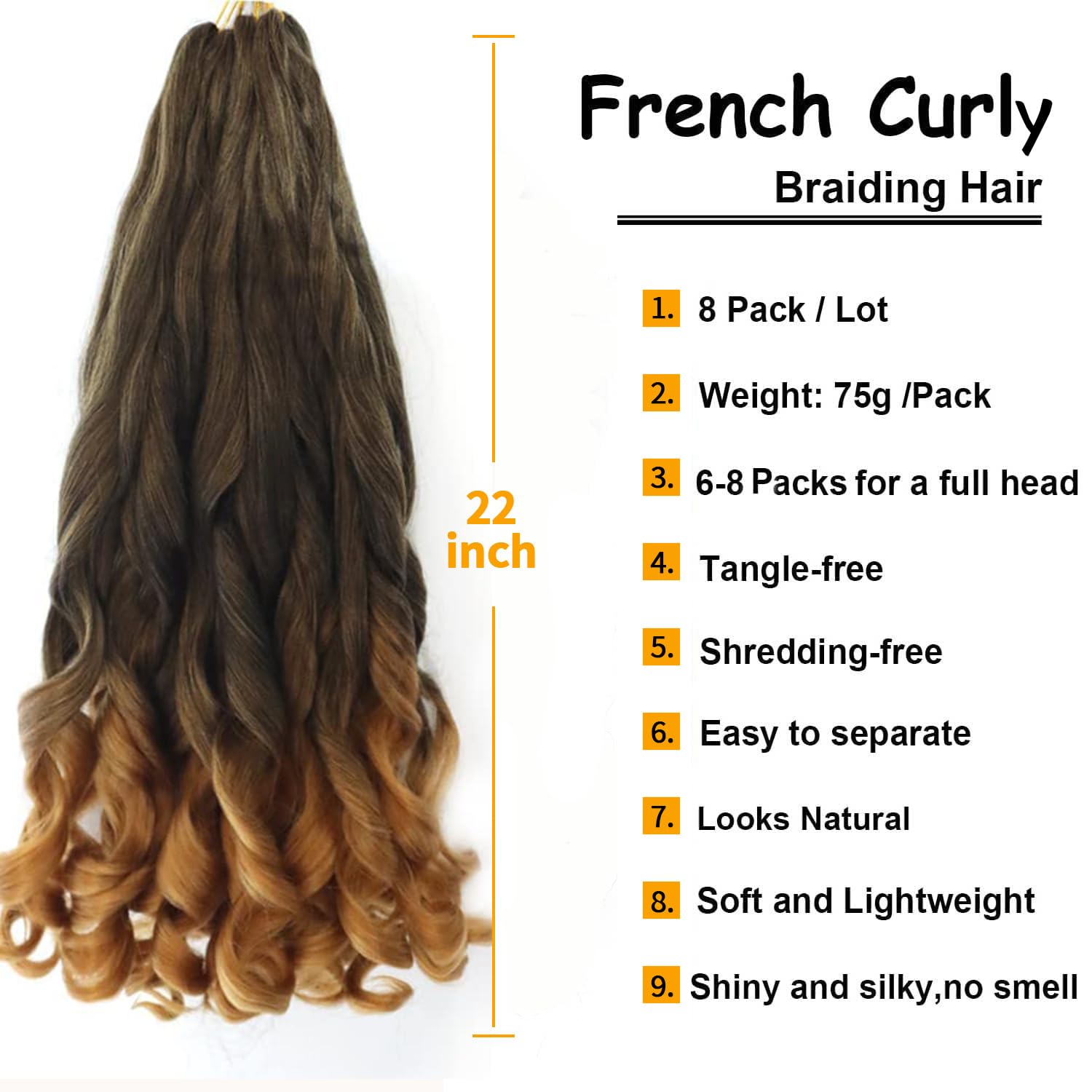 French Curly Braiding Hair 22 Inch 8Pack/lot Loose Wavy Spiral Curl Braids Crochet Hair Deep Wave Synthetic Extensions Pre Stretched Bouncy Braiding Hair(T27) - Image 2