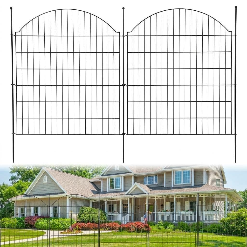 Lidzopas Rustproof Metal Garden Fence Panels, 15 Pack No-Dig Animal Barrier for Dogs Rabbits, Decorative Arched Top Fencing with 16 Ground Stakes, 29" W x 32" H for Yard Patio Flower Bed