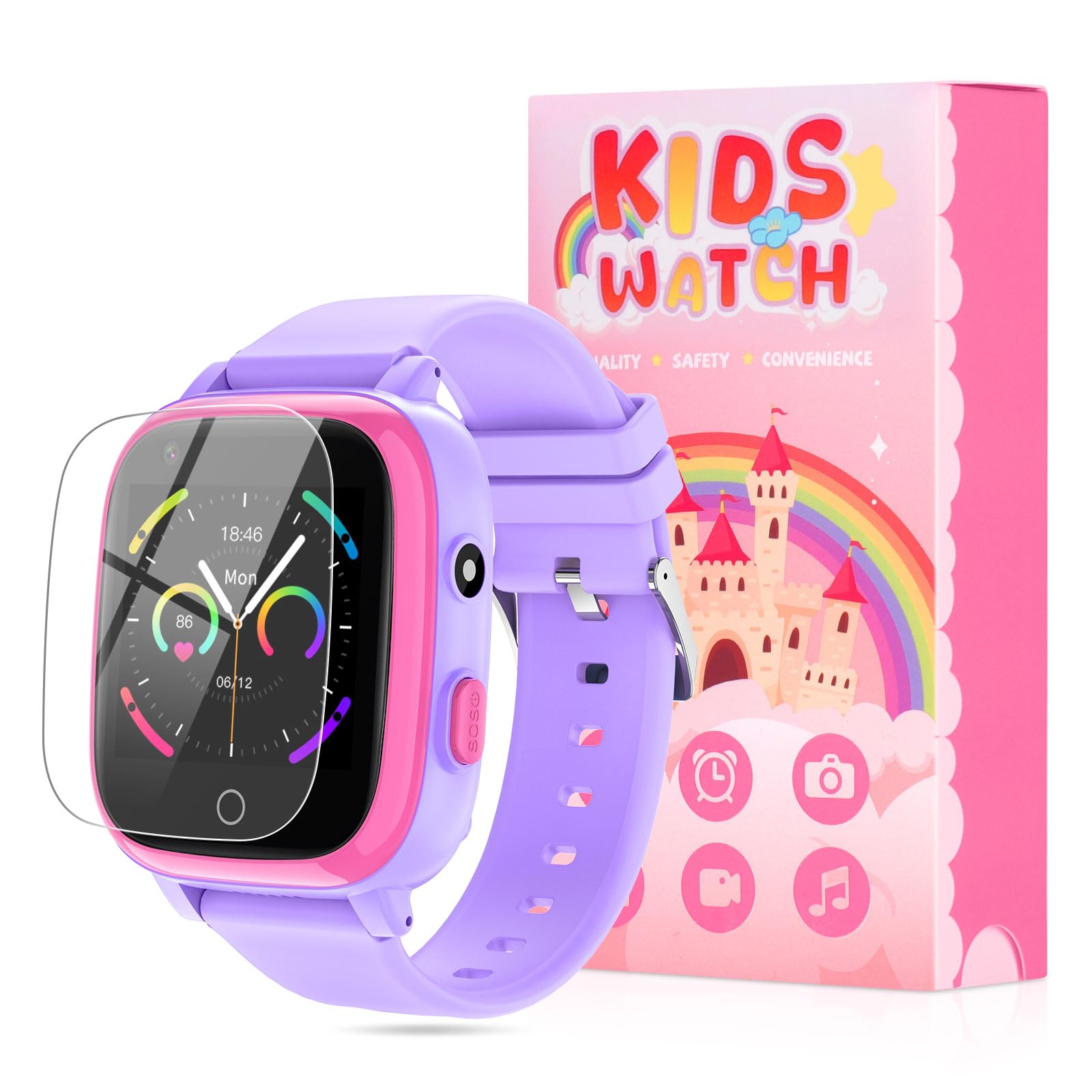 OKYUK 4G Kids Smart Watch with GPS Tracker & SOS Alert - Video Call, 2-Way Calling, Chat, App - with SIM Card for Ages 4-12 - Perfect Educational Gift