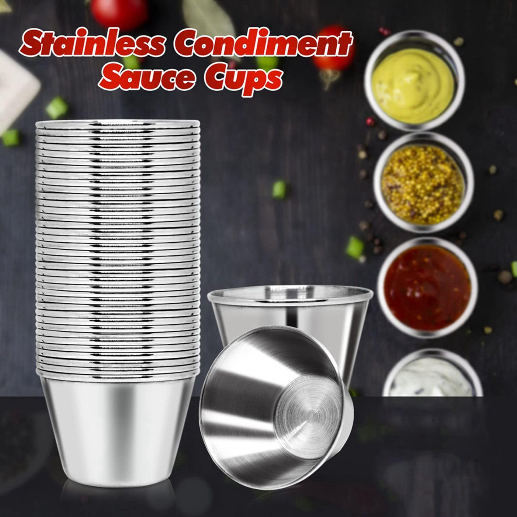 100 Pezzi Tazze per Salsa in Metallo 2,5oz Ramechini, Tazze per Salsa in Acciaio Contenitore per Condimenti in Metallo Riutilizzabile