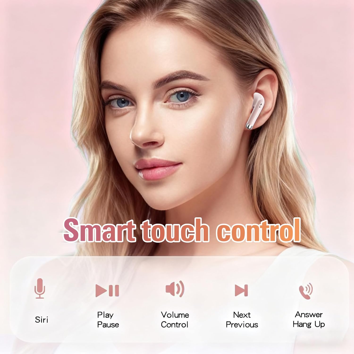 Pink True Wireless Earbuds Bluetooth 5.3 with Microphone for Working Out Noise Canceling Blue Tooth Ear Buds Deep Bass TWS Wireless Earphones with Charging Case in Ear Headphone for iPhone Android - Image 4