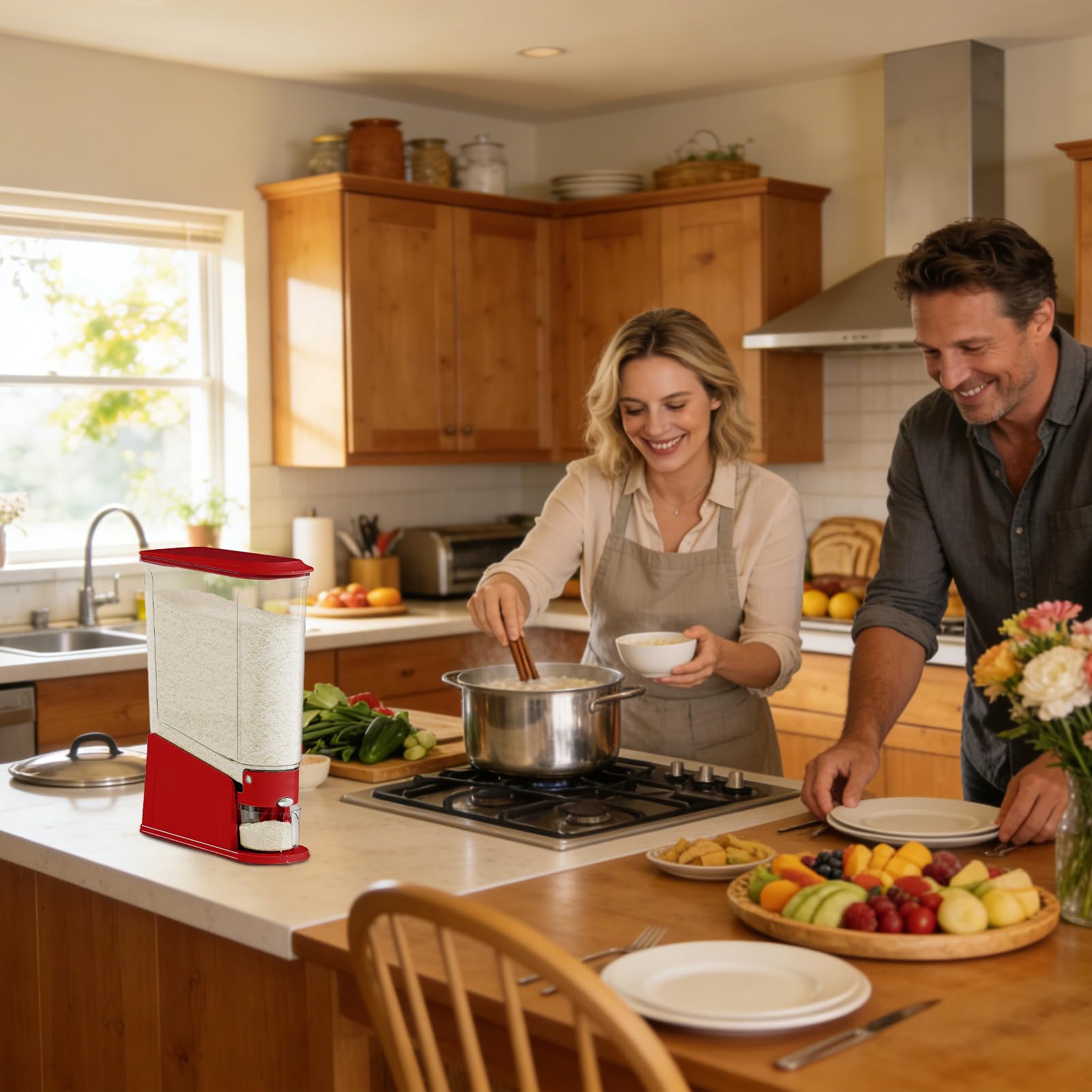 Contenitore ermetico per riso, grande capacità con misurino, dispenser per riso, contenitore per alimenti, per casa, dispensa, appartamento, ristorante, fattoria, farina, cereali, cereali, cibo per