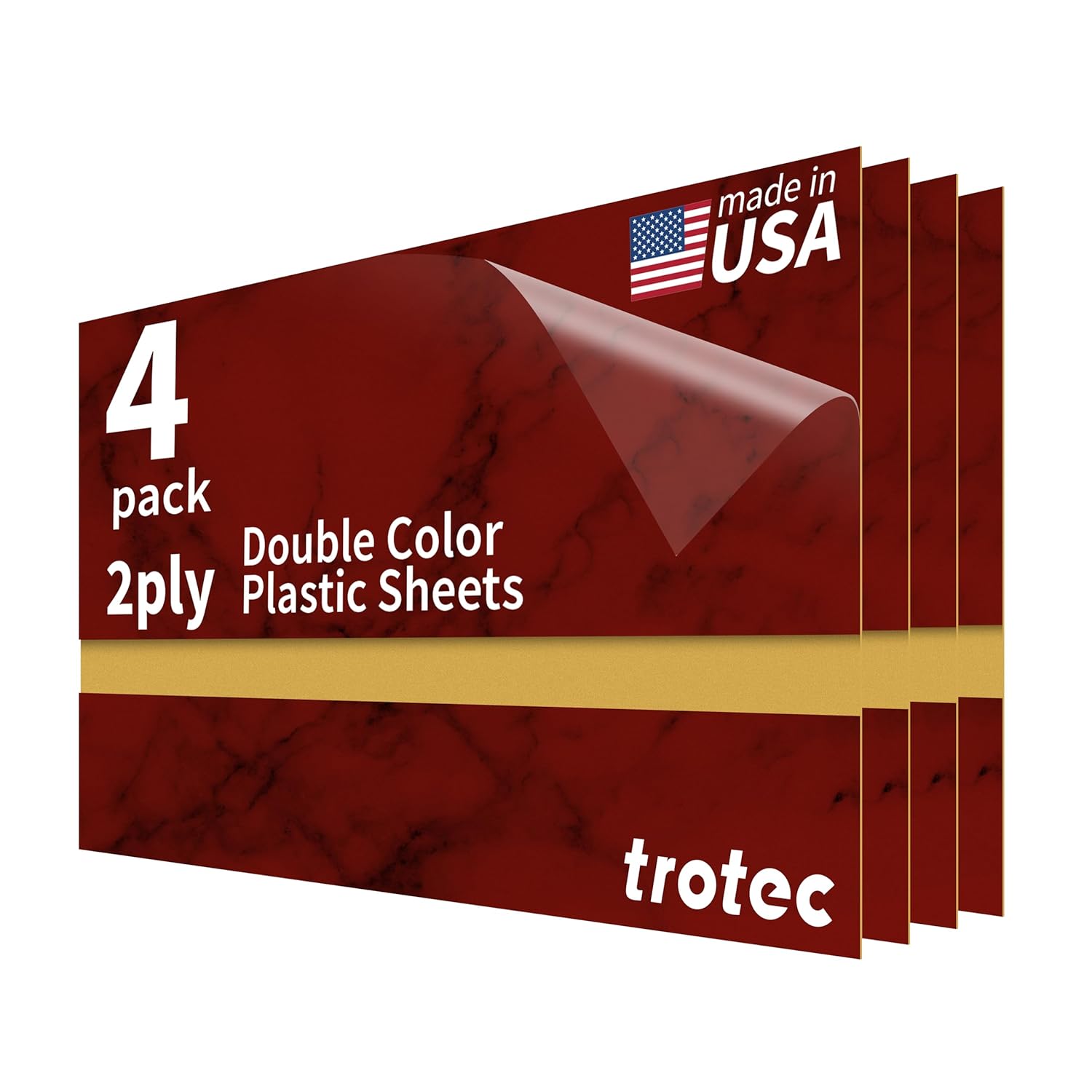 Trotec | Thin Acrylic Sheet | 24”x12”x1/50”, 4 Pcs | 2 Ply | Blue/Gold | Matte, Gloss & Brushed Metal Finish | Acrylic Panels for Laser Engraving, Trophy Plates, Interior Signs & Badges