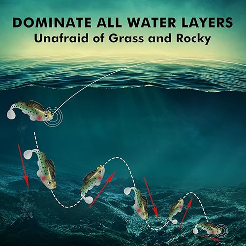 Miniatura 5 de Gotour Weedless Soft Fishing Lures for Freshwater and Saltwater, Premium Pre-Rigged Jig Head Paddle Tail Swimbaits for Bass Fishing，Jigs Fishing