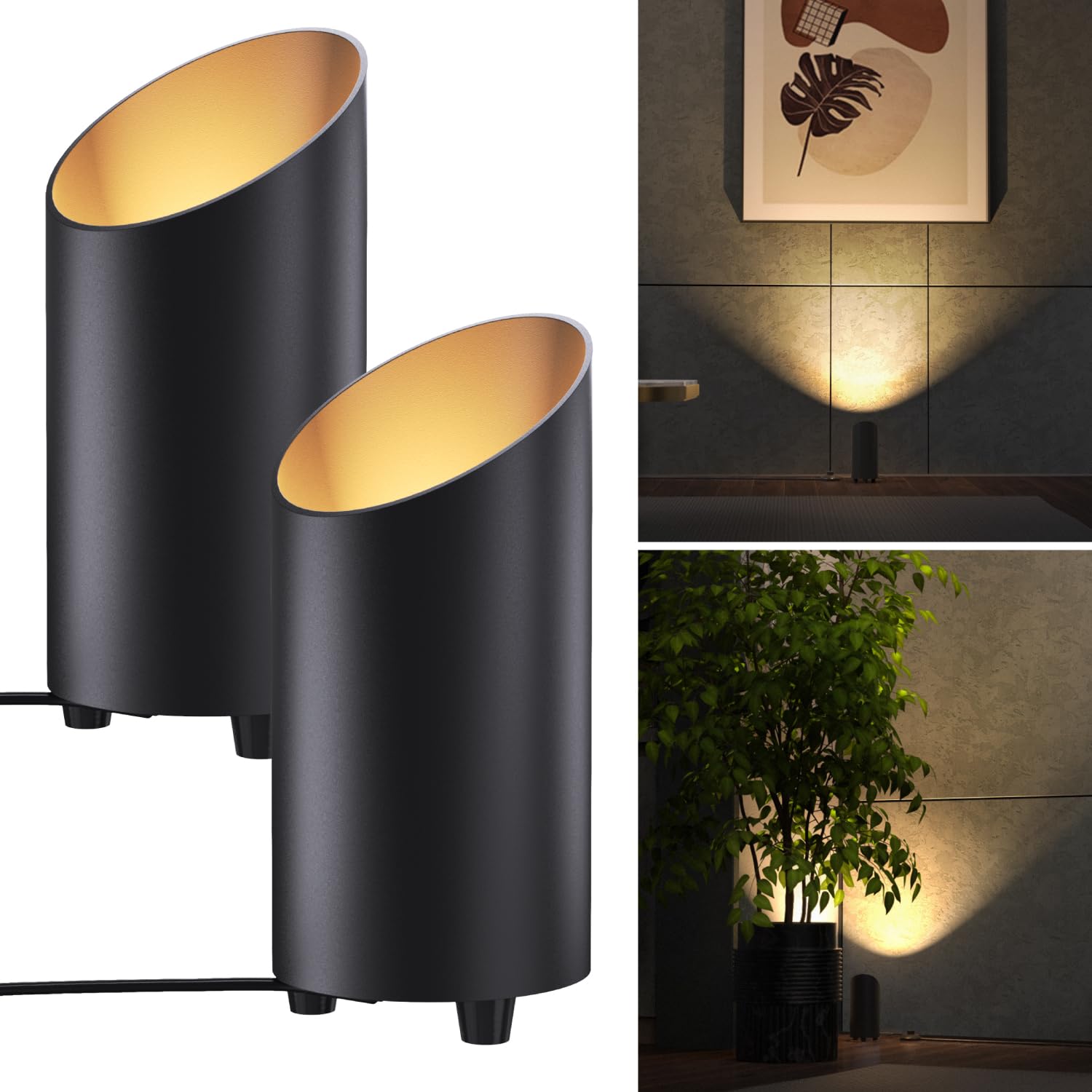 Sunco Uplighting Indoor with Foot Switch, LED Floor Can Light Spotlight, for Indoor Plants 7W, 450 LM, 3000K Warm White, 120V, Non-Dimmable, Black 2 Pack