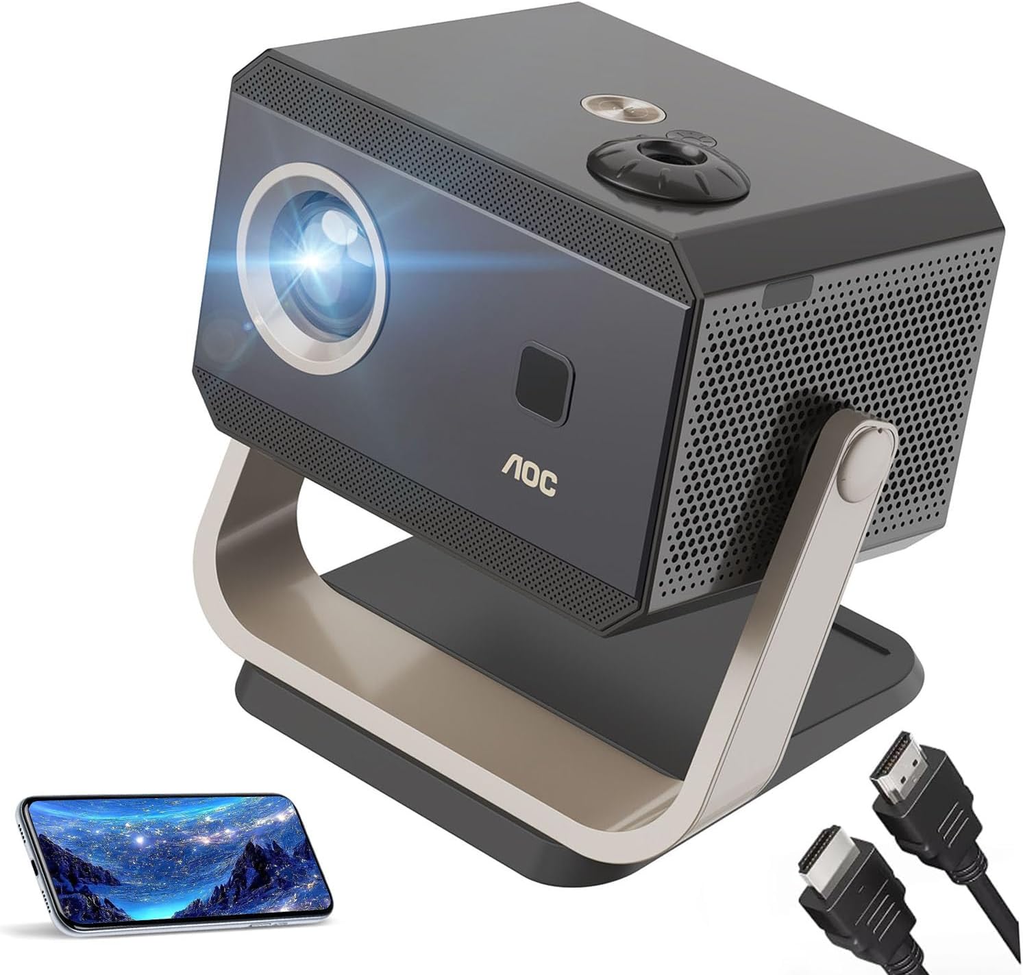 AOC Projetor portátil Full HD 4K/1080P, foco automático/correção automática de distorção trapezoidal/ângulo ajustável/projetor com Wi-Fi 6 e Bluetooth, 15000 lúmens, compatível com iOS/Android/PC/PS4 AOC Projetor portátil Full HD 4K/1080P, foco automático/correção automática de distorção trapezoidal/ângulo ajustável/projetor com Wi-Fi 6 e Bluetooth, 15000 lúmens, compatível com iOS/Android/PC/PS4