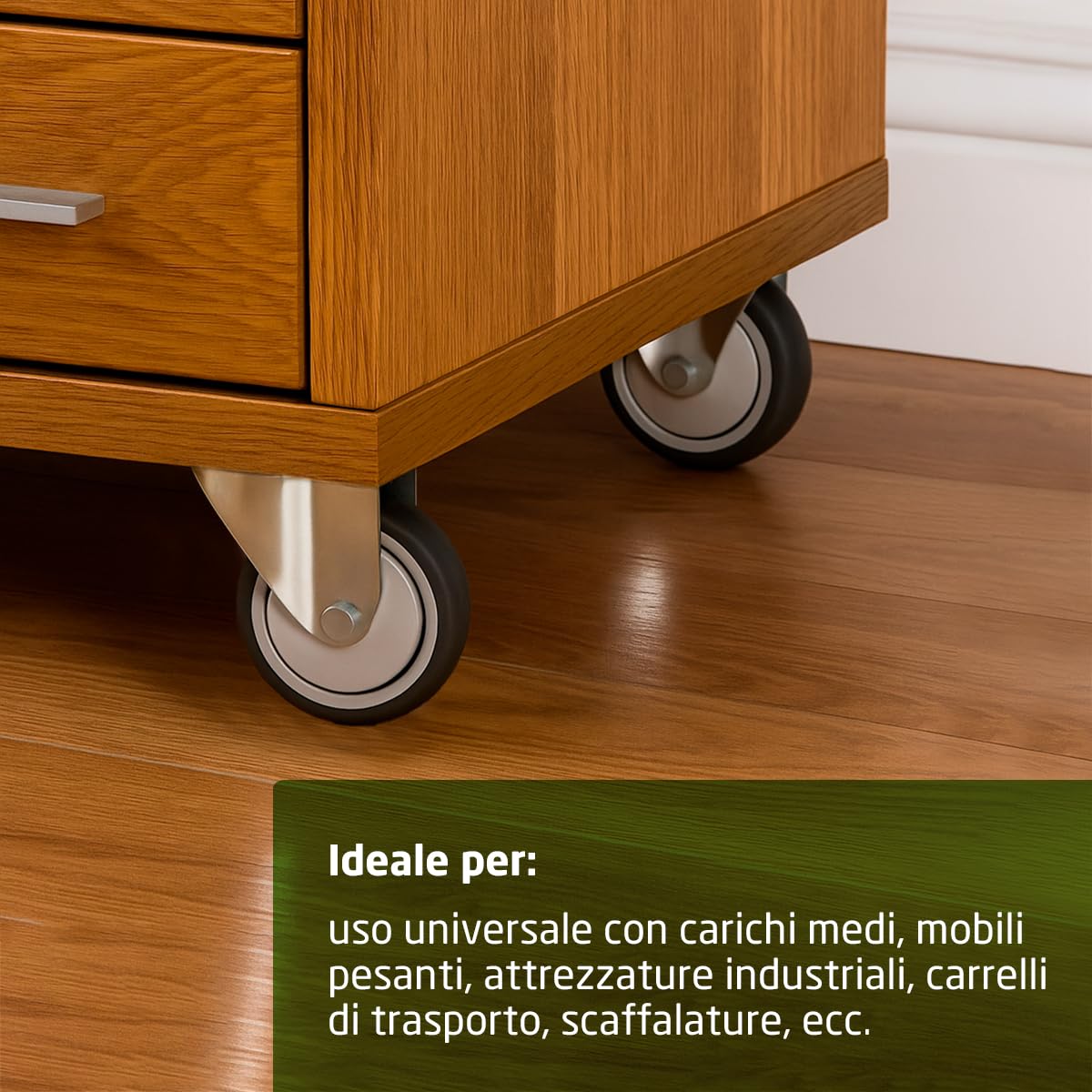 Amig - Set 4 Ruote Fisse | Ø 100 mm | Ruote per Spostare Mobili o Elettrodomestici | Peso Massimo 110 Kg | Per Spostare Mobili Pesanti | Cuscinetti a Rulli | Nucleo in Plastica | Gomma Grigia