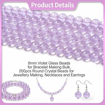 Beads Bracelet Making Round Glass Crystal, Purple 8mm, 200Pcs